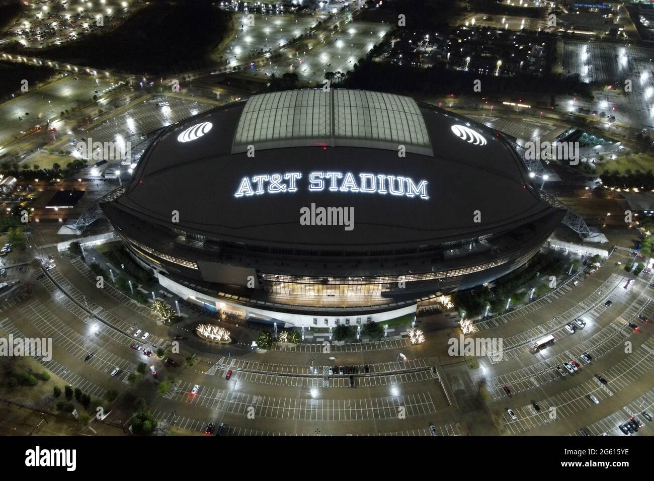 An aerial view of AT&T Stadium, Friday, Jan. 1, 2021, in Arlington, Tex ...