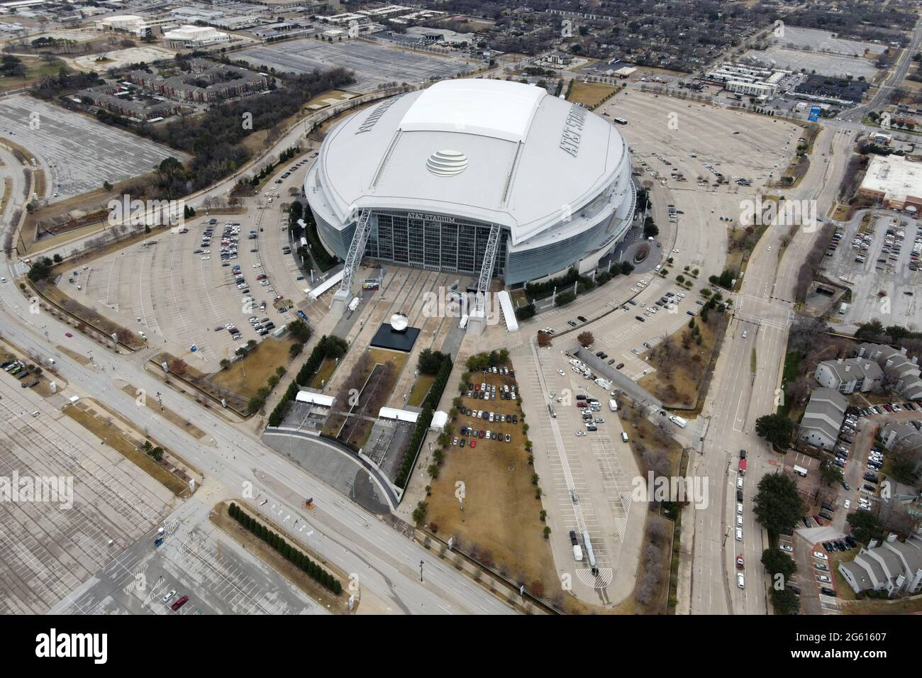 An aerial view of AT&T Stadium, Friday, Jan. 1, 2021, in Arlington, Tex ...