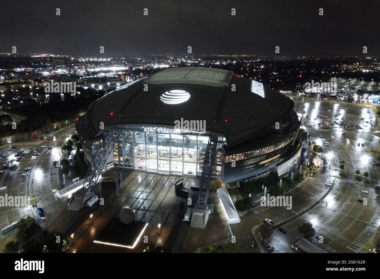 An aerial view of AT&T Stadium, Friday, Jan. 1, 2021, in Arlington, Tex