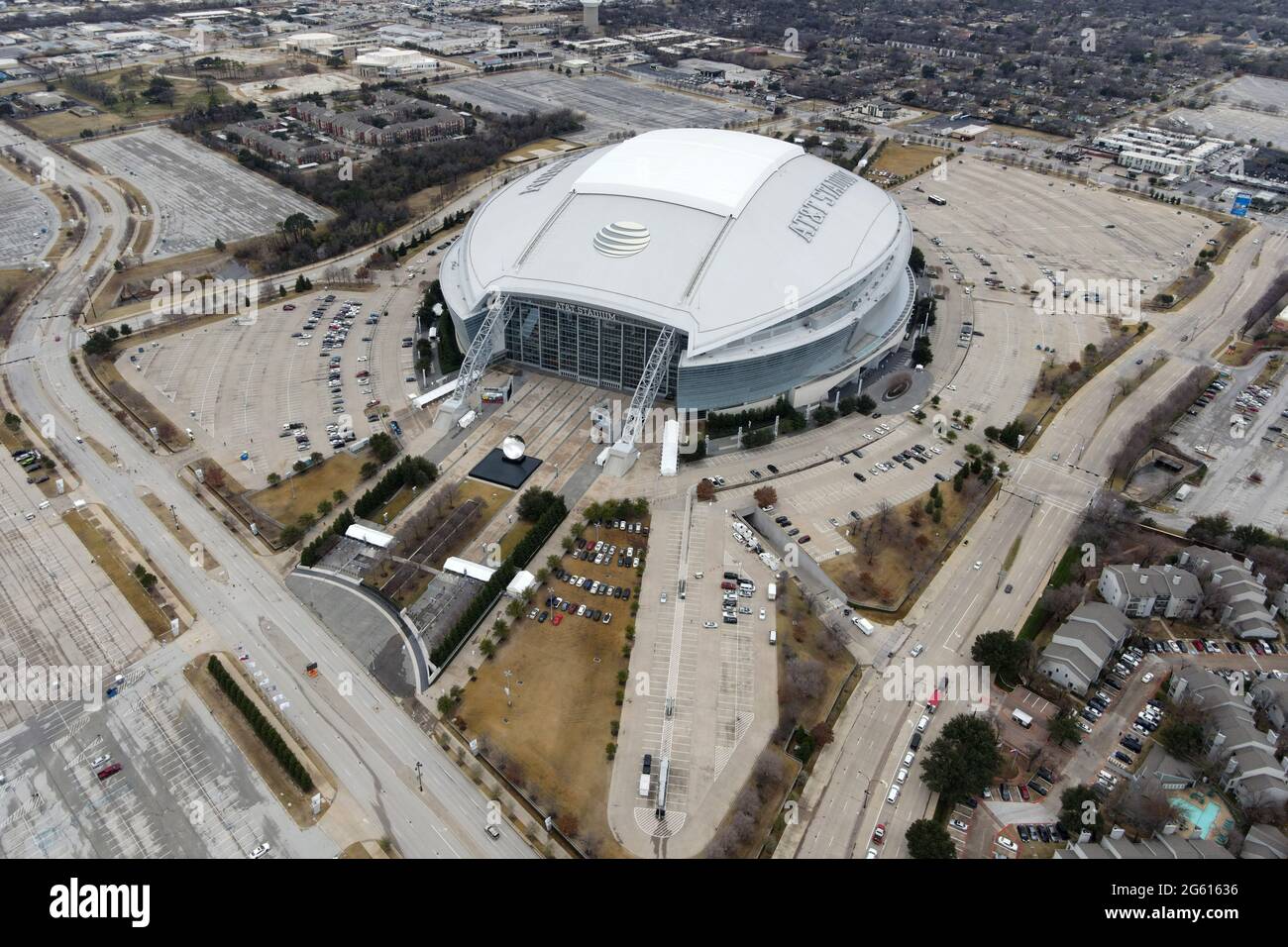 An aerial view of AT&T Stadium, Friday, Jan. 1, 2021, in Arlington, Tex ...