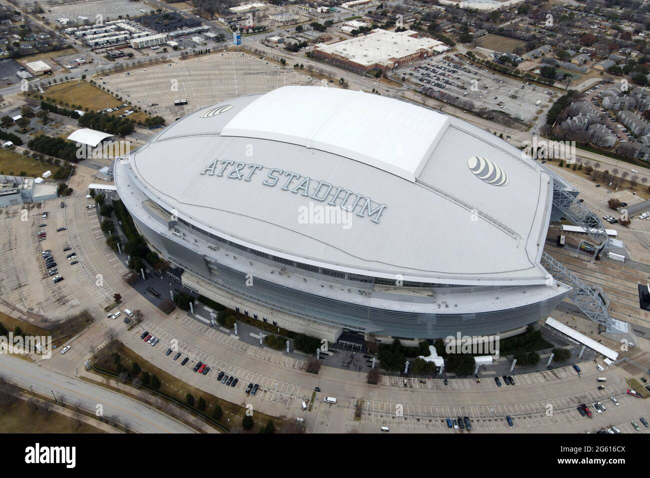 An aerial view of AT&T Stadium, Friday, Jan. 1, 2021, in Arlington, Tex ...