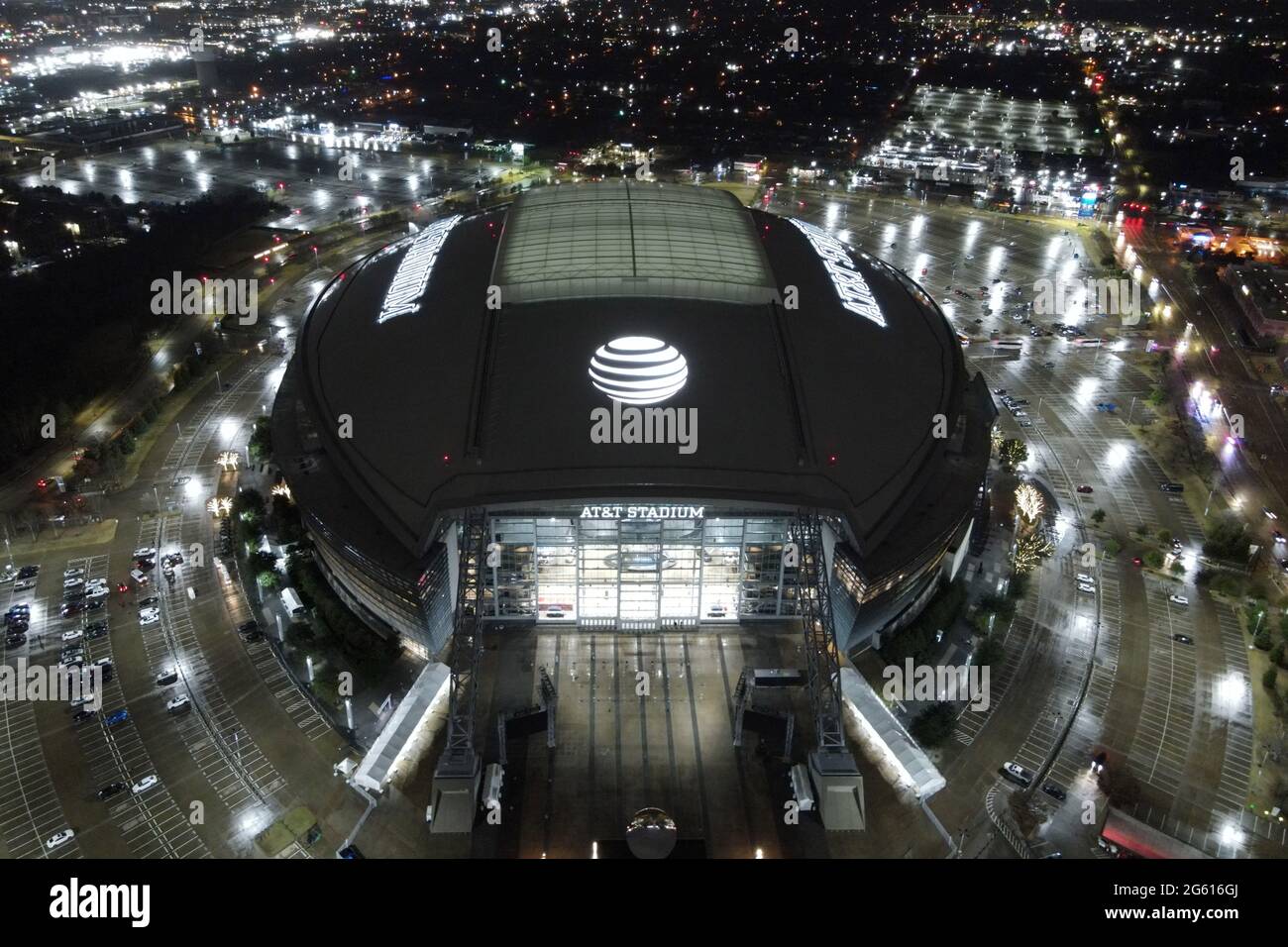 An aerial view of AT&T Stadium, Friday, Jan. 1, 2021, in Arlington, Tex ... An aerial view of AT&T Stadium, Friday, Jan. 1, 2021, in Arlington, Tex ...