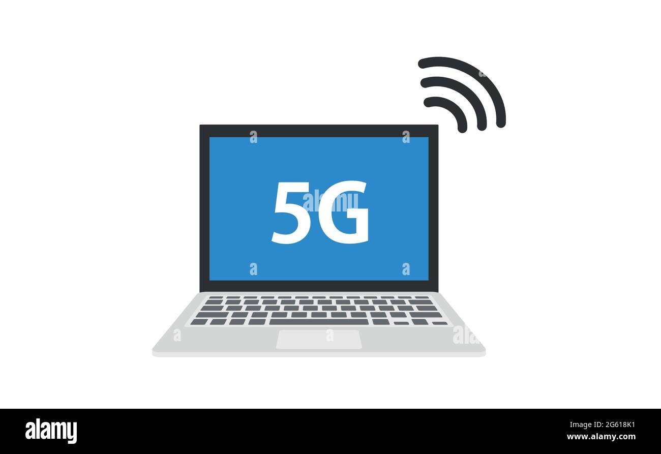 Abstract illustration with 5g on laptop. Wireless mobile