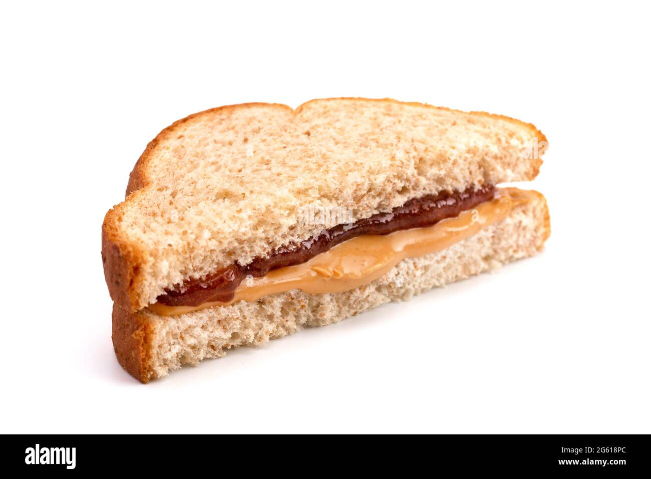 Classic Peanut Butter And Strawberry Jelly Sandwich On Wheat Bread Stock Photo Alamy