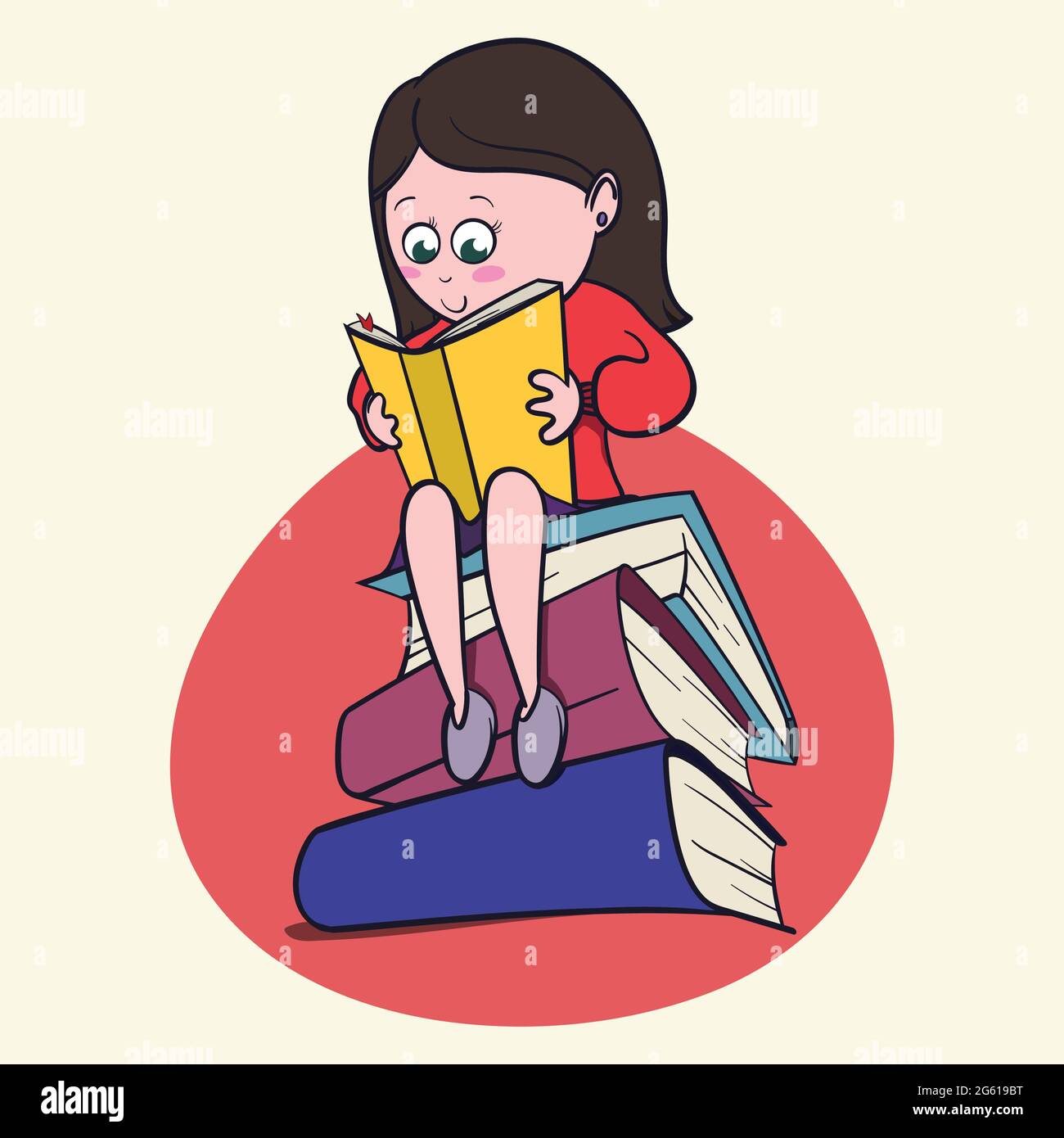 Cute little girl book lover enjoys reading big books and novels. Cartoon  style Bibliophile Illustration for Graphic Novels Stock Vector Image & Art  - Alamy
