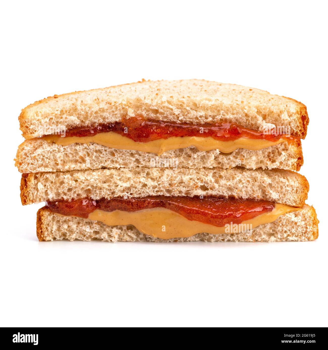 Classic Peanut Butter and Strawberry Jelly Sandwich on Wheat Bread