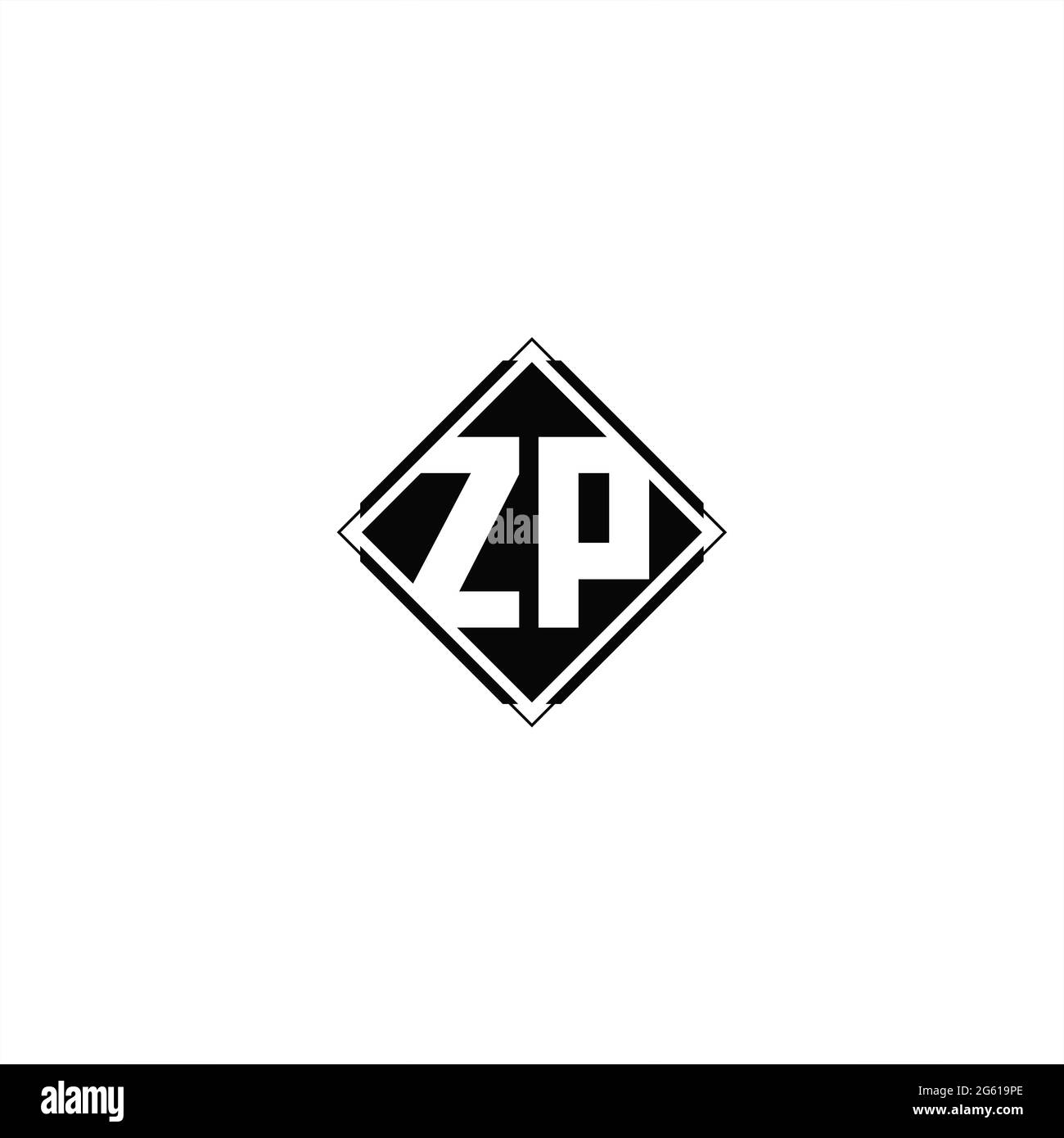 Monogram logo design with diamond square shape isolated on black colors and white background Stock Vector
