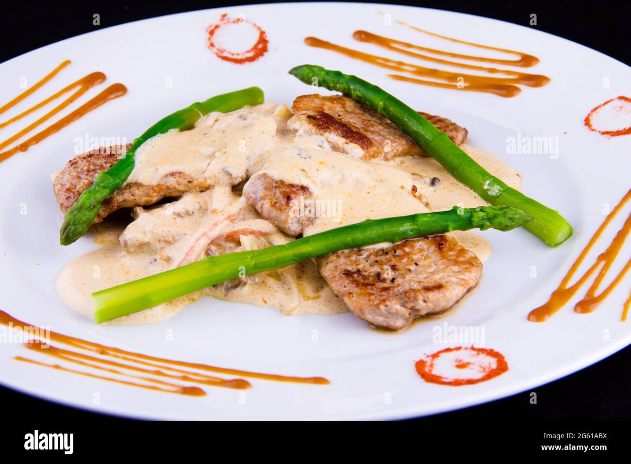 Pork medallions with asparagus pork tenderloin, asparagus, mushrooms