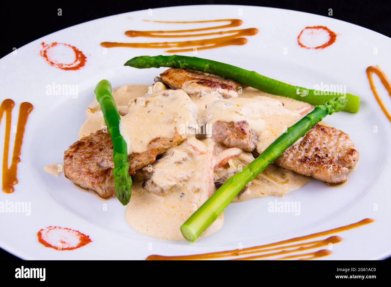 Pork medallions with asparagus pork tenderloin, asparagus, mushrooms