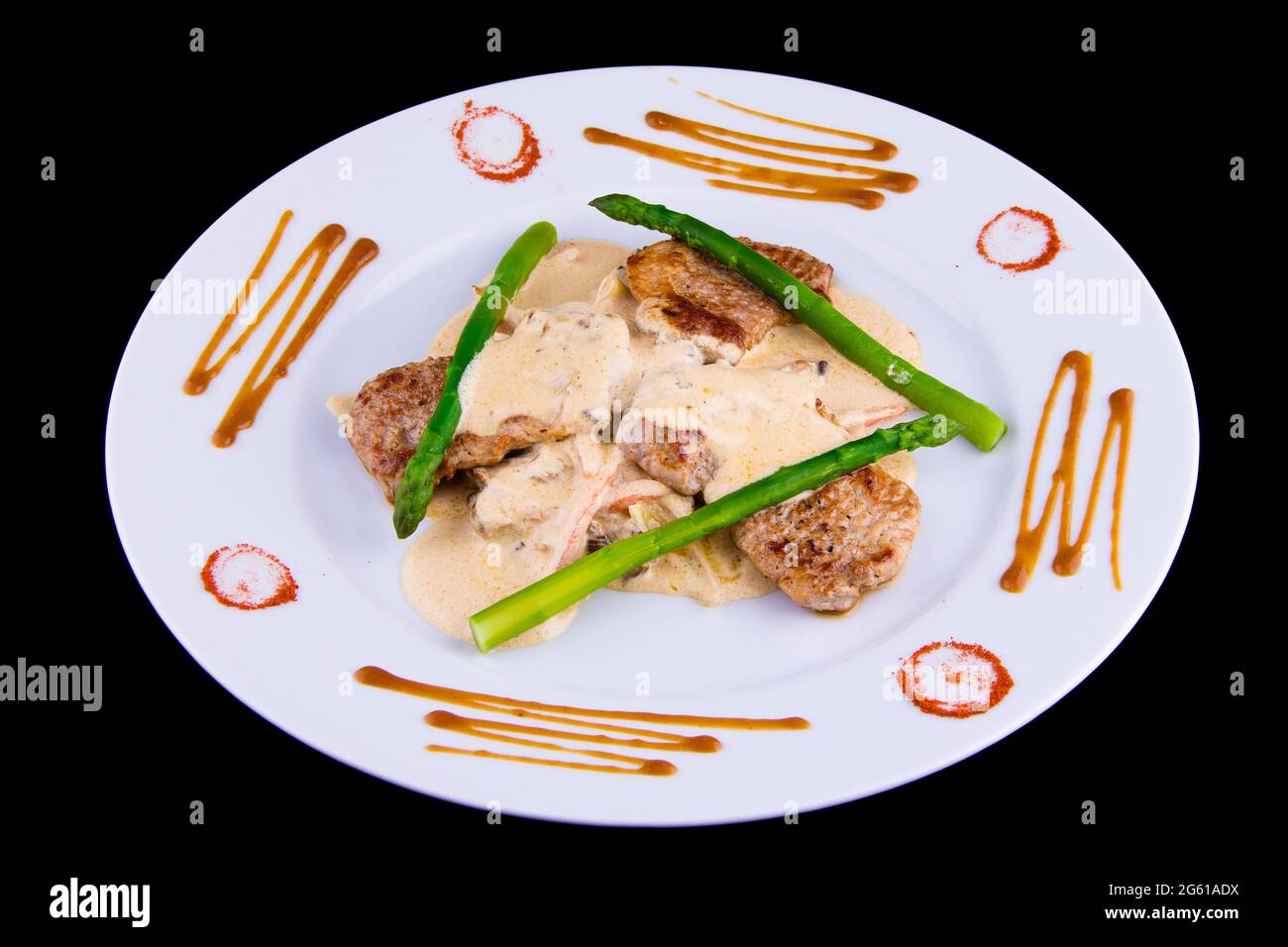 Pork medallions with asparagus pork tenderloin, asparagus, mushrooms