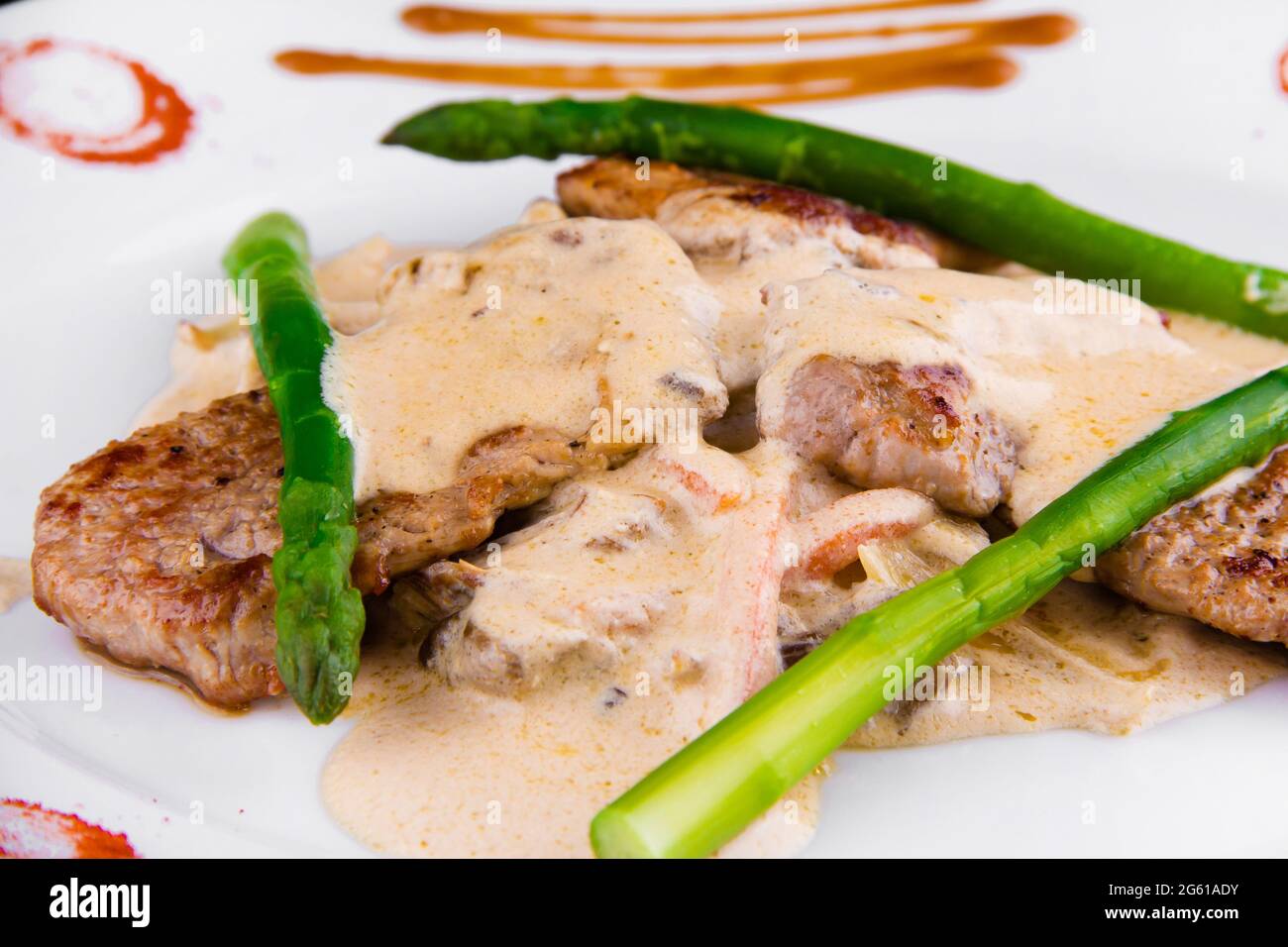 Pork medallions with asparagus pork tenderloin, asparagus, mushrooms