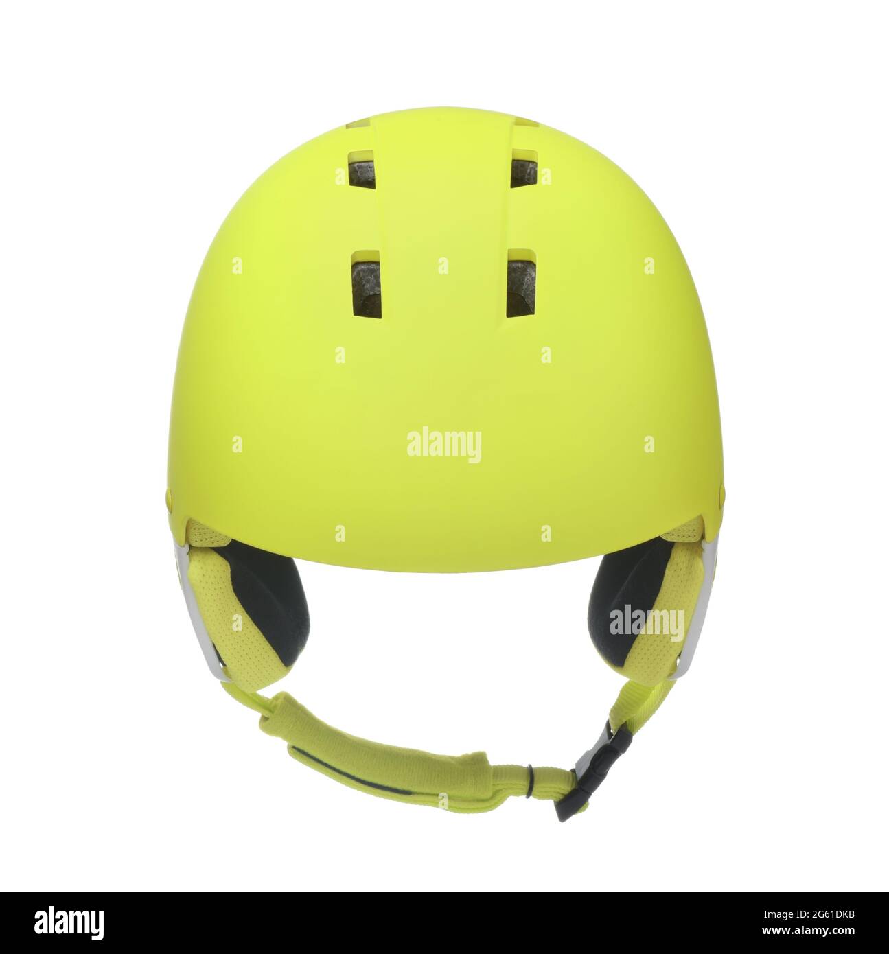 Front view of yellow sport safety helmet isolated on white Stock Photo