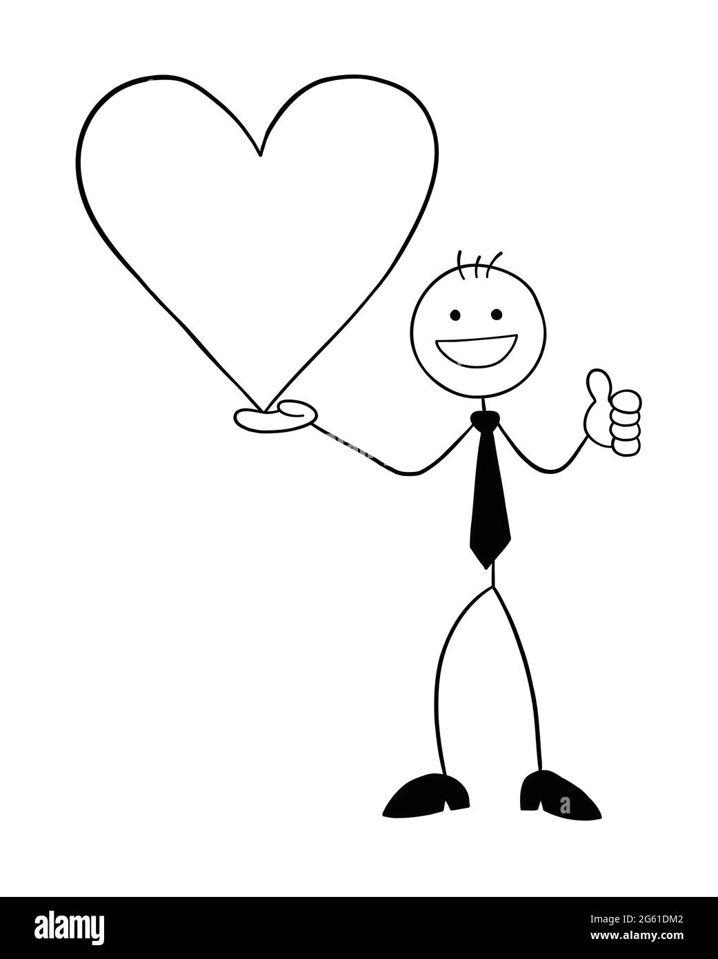 Stickman businessman character holding heart symbol and giving 