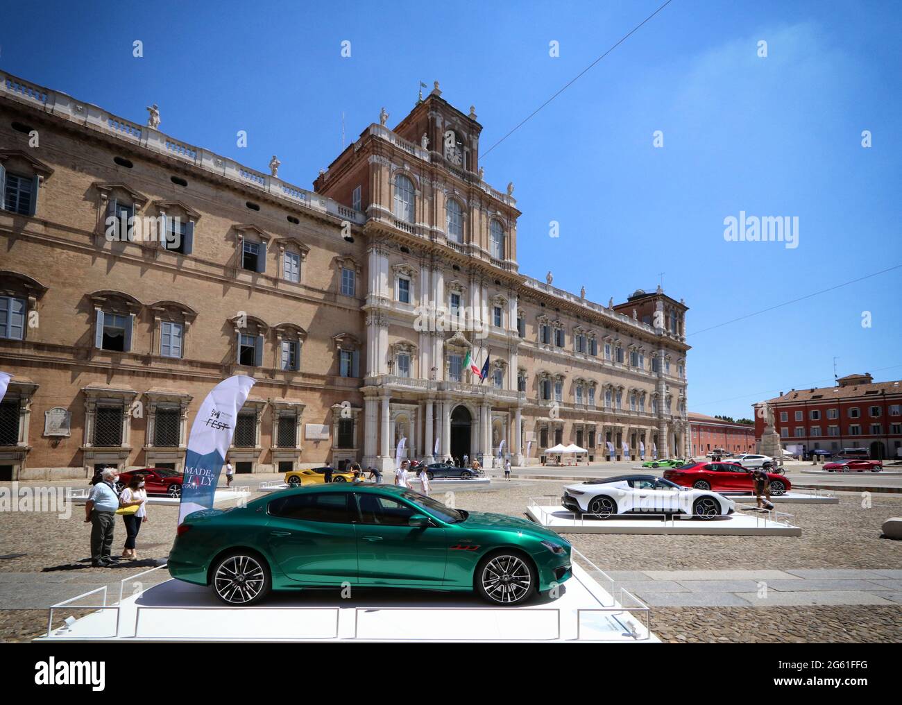 MODENA, ITALY, July 1 2021 - Motor Valley Fest exhibition, Maserati super cars in the square Stock Photo