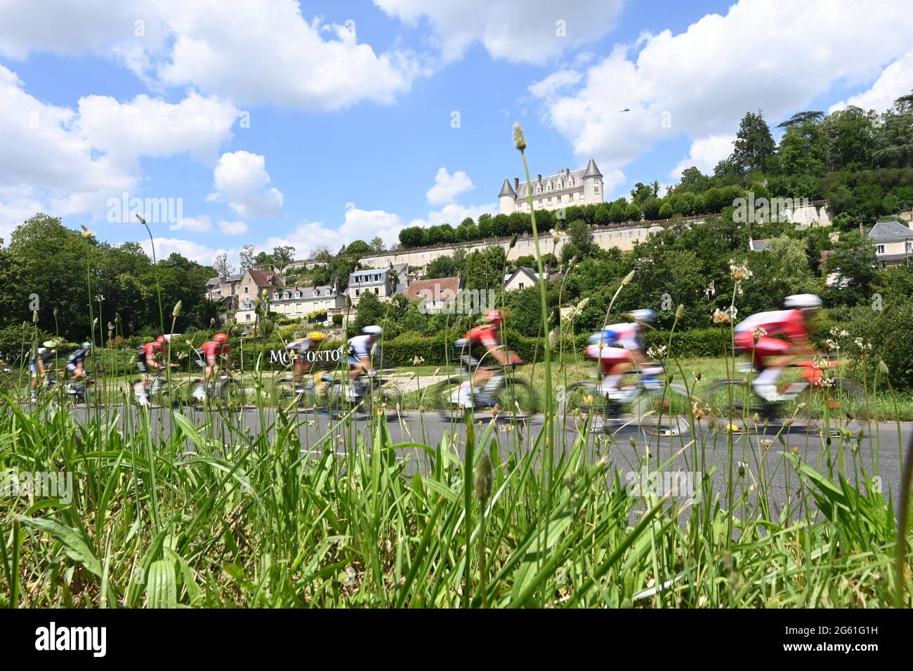 Chateauroux, France. July 1st 2021: Tour de France 2021, Stage , Tours to Chateauroux. The chasing group ride by Chateau Moncontour Credit: Peter Goding/Alamy Live News Stock Photo