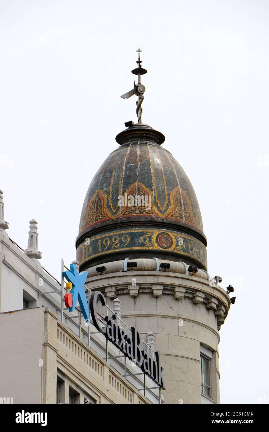 Mosaic decorated cupola on the 1929 former headquarters building of Banco Zaragozano now used by Caixa Bank Zaragoza Aragon Spain Stock Photo