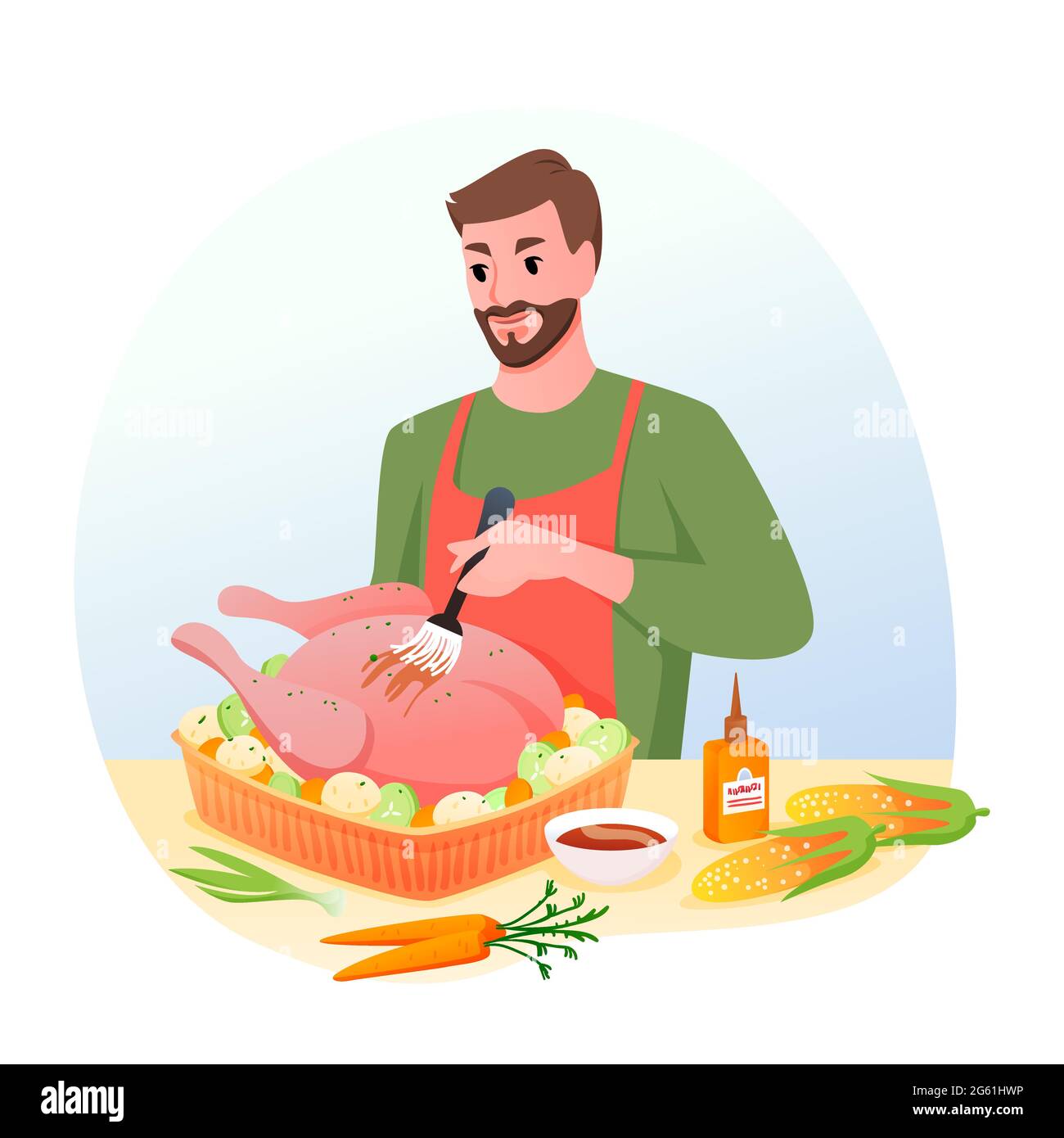 Cook roasted turkey for Christmas or Thanksgiving dinner Stock Vector