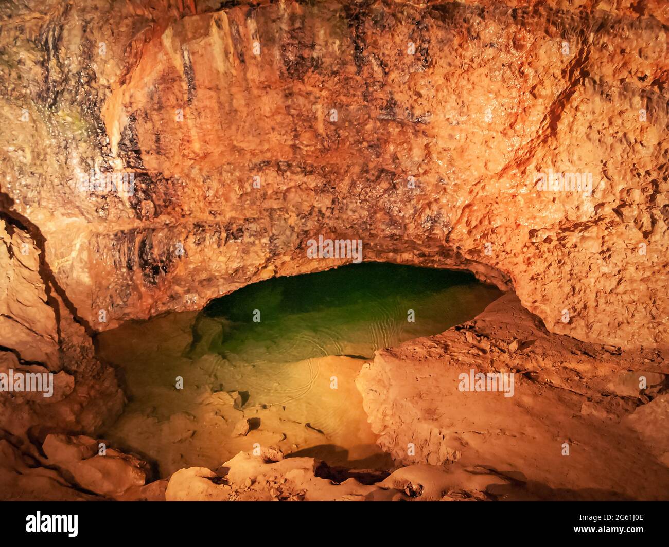 Wookey Hole cave UK Cheddar interior pool and rock formation Stock Photo