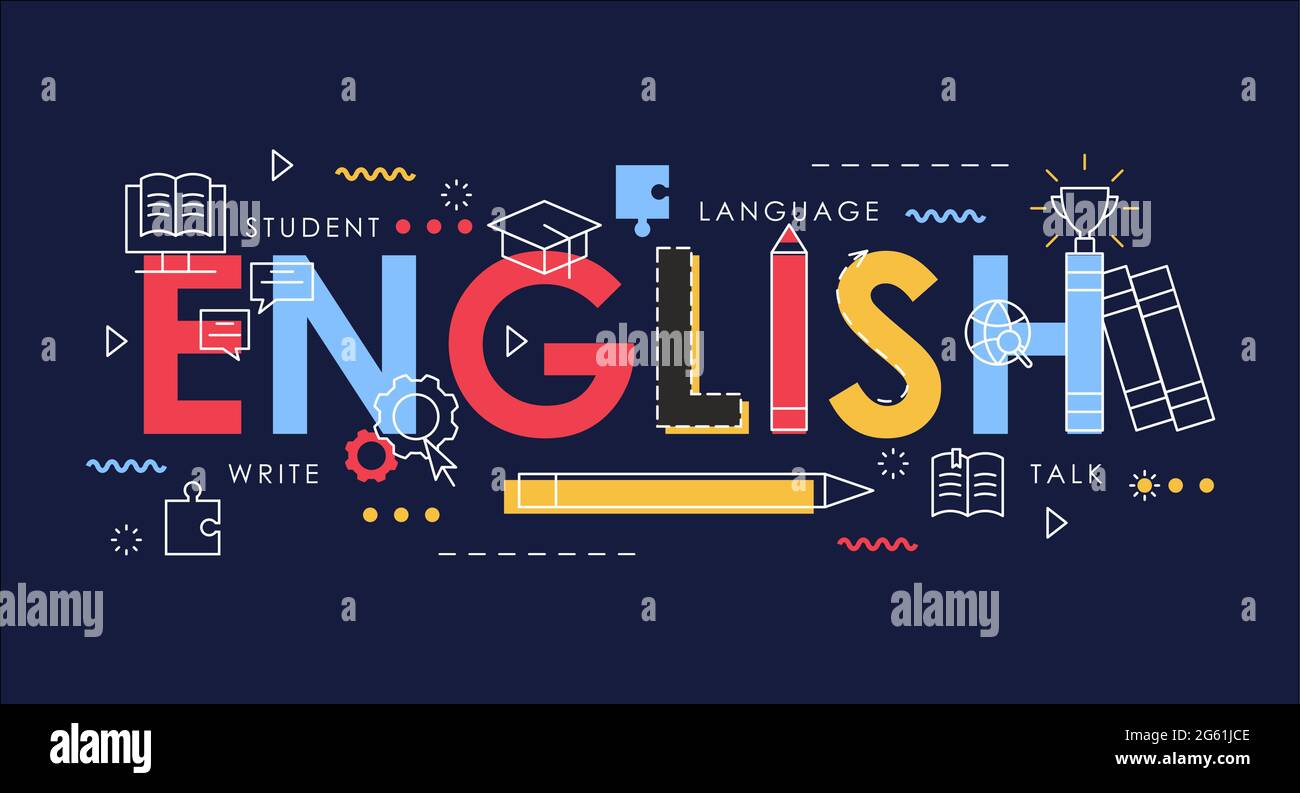 Learn English Thin Line Vector Illustration For Website Interface