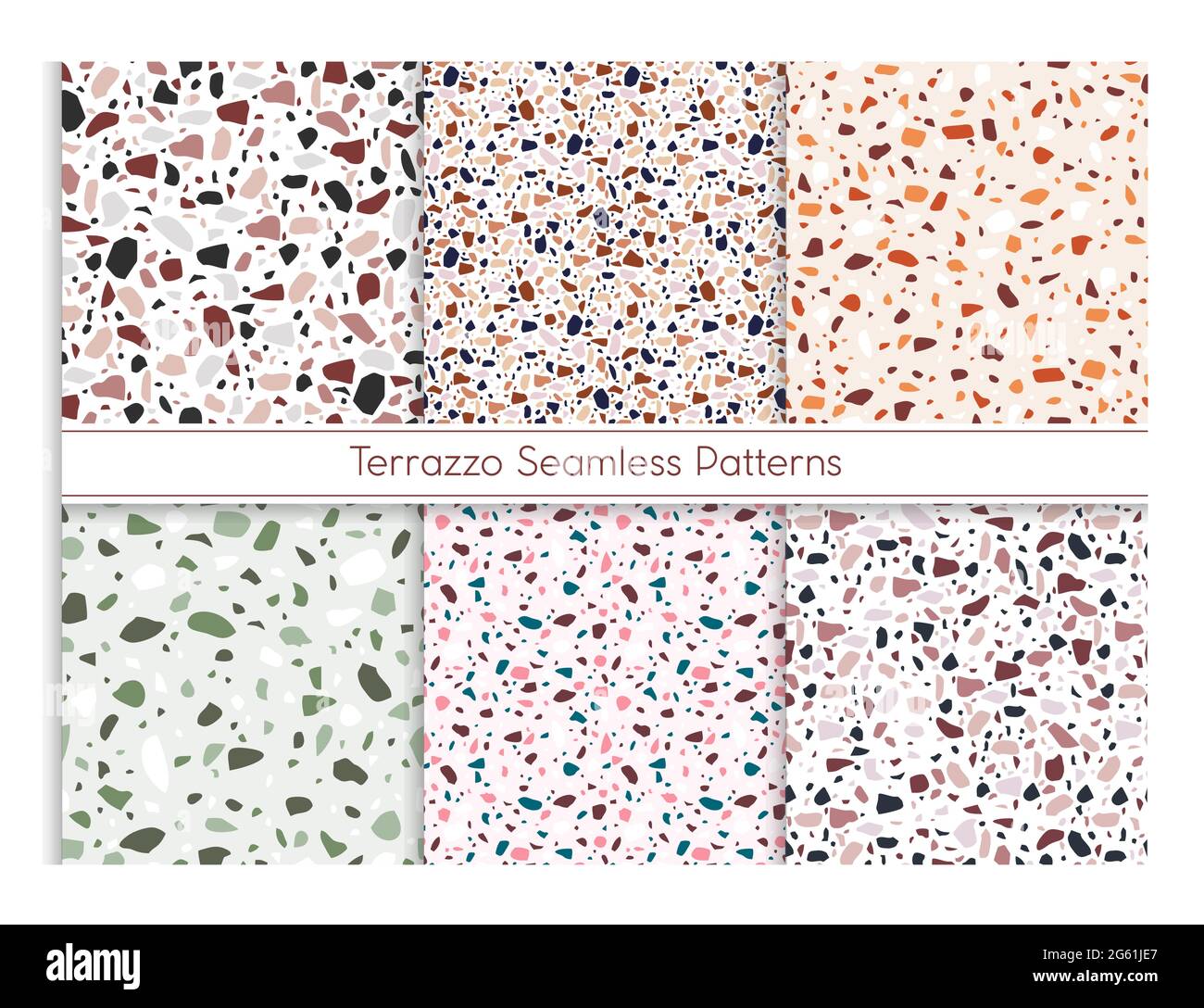Terrazzo seamless pattern vector illustration set, marble mosaic stone texture for floor or wall, classic flooring design abstract background Stock Vector