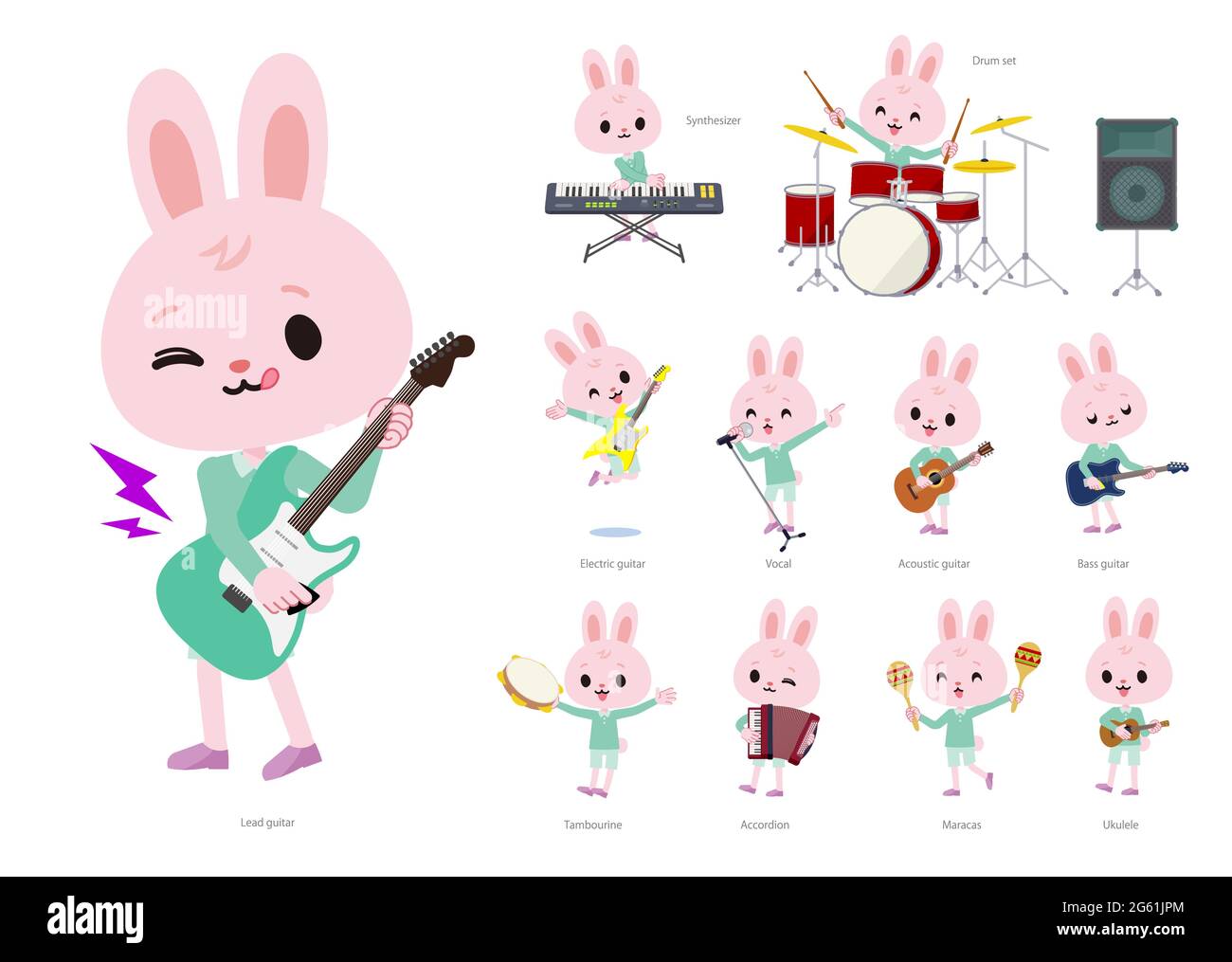 A set of Rabbit boy playing rock 'n' roll and pop music.It's vector art so it's easy to edit. Stock Vector