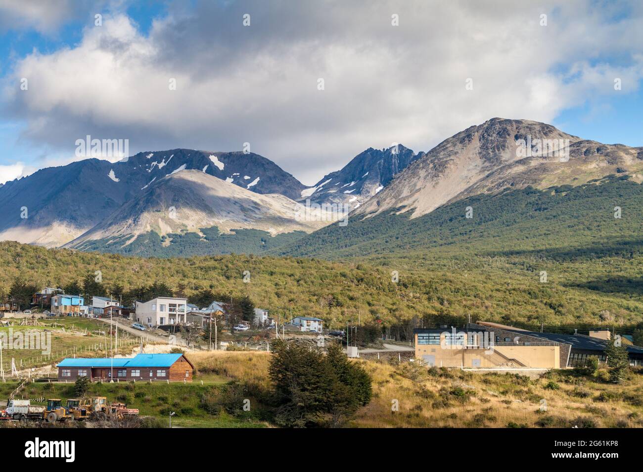 Martial Mountains and suburbs of Ushuaia, Tierra del Fuego island, Argentina Stock Photo