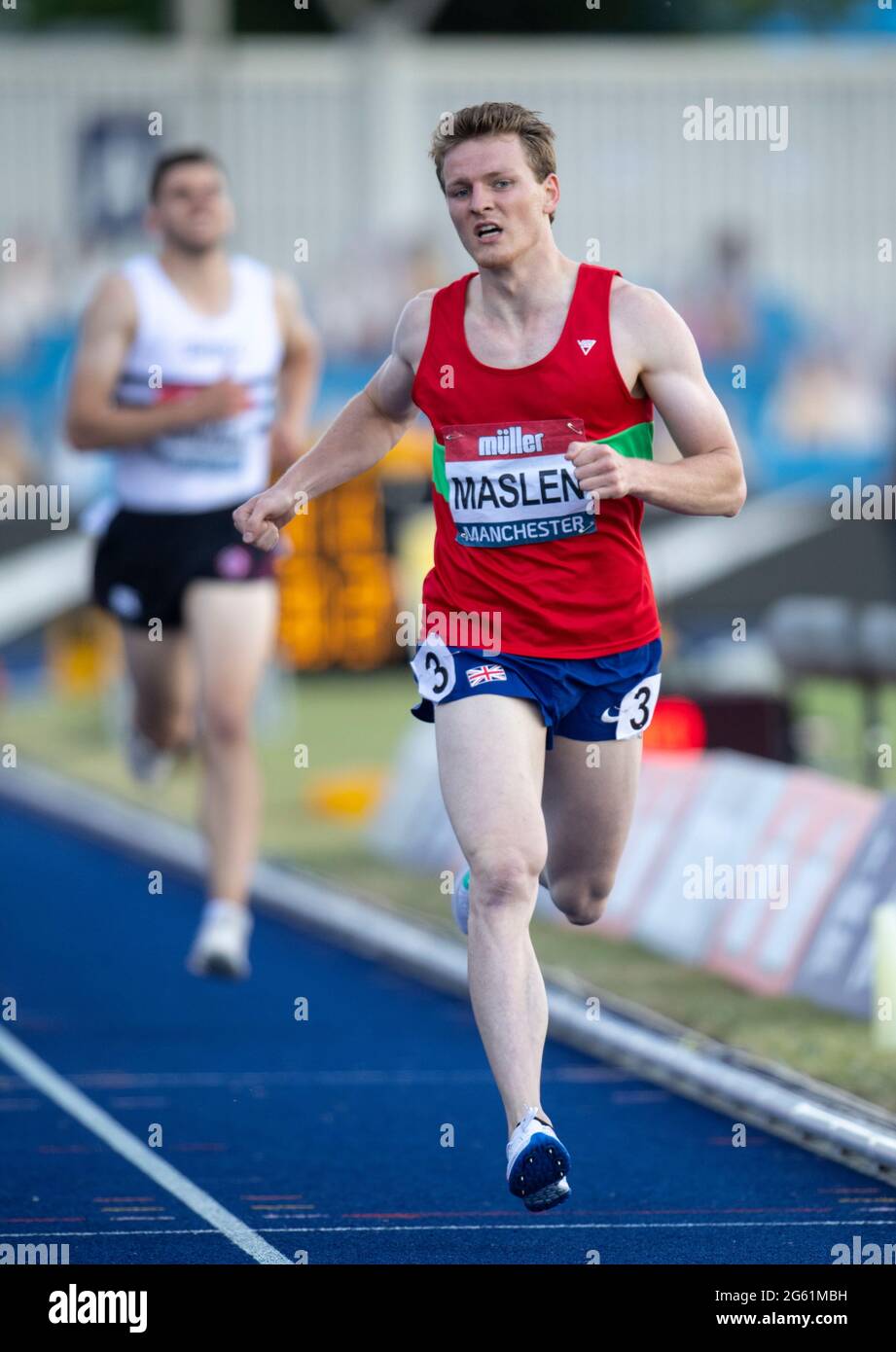 MANCHESTER - ENGLAND 25/27 JUN 21: Harry Maslen competing in the decathlon 1500m at the Muller British Athletics Championships at the Manchester Regio Stock Photo