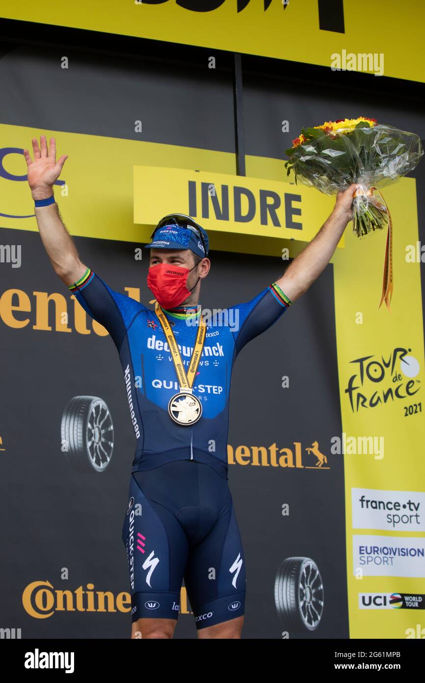 Ecueille, France. 01st July, 2021. Mark Cavendish the winner 6th stage of the Tour de France 2021 in Chateauxroux. Credit: Julian Elliott/Alamy Live News Stock Photo
