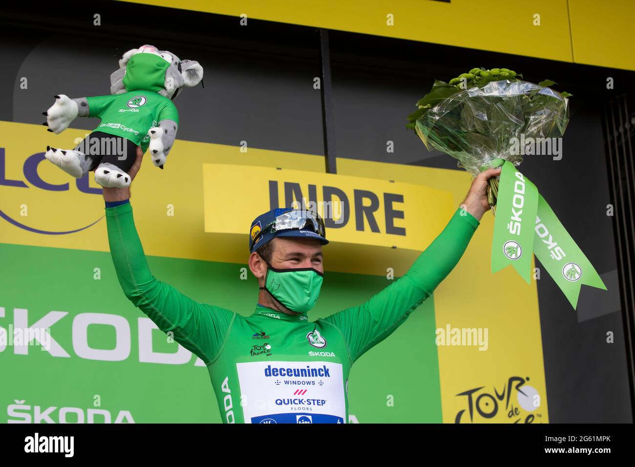 Ecueille, France. 01st July, 2021. Mark Cavendish wearing the Maillor Vert of the 6th stage of the Tour de France 2021. Credit: Julian Elliott/Alamy Live News Stock Photo