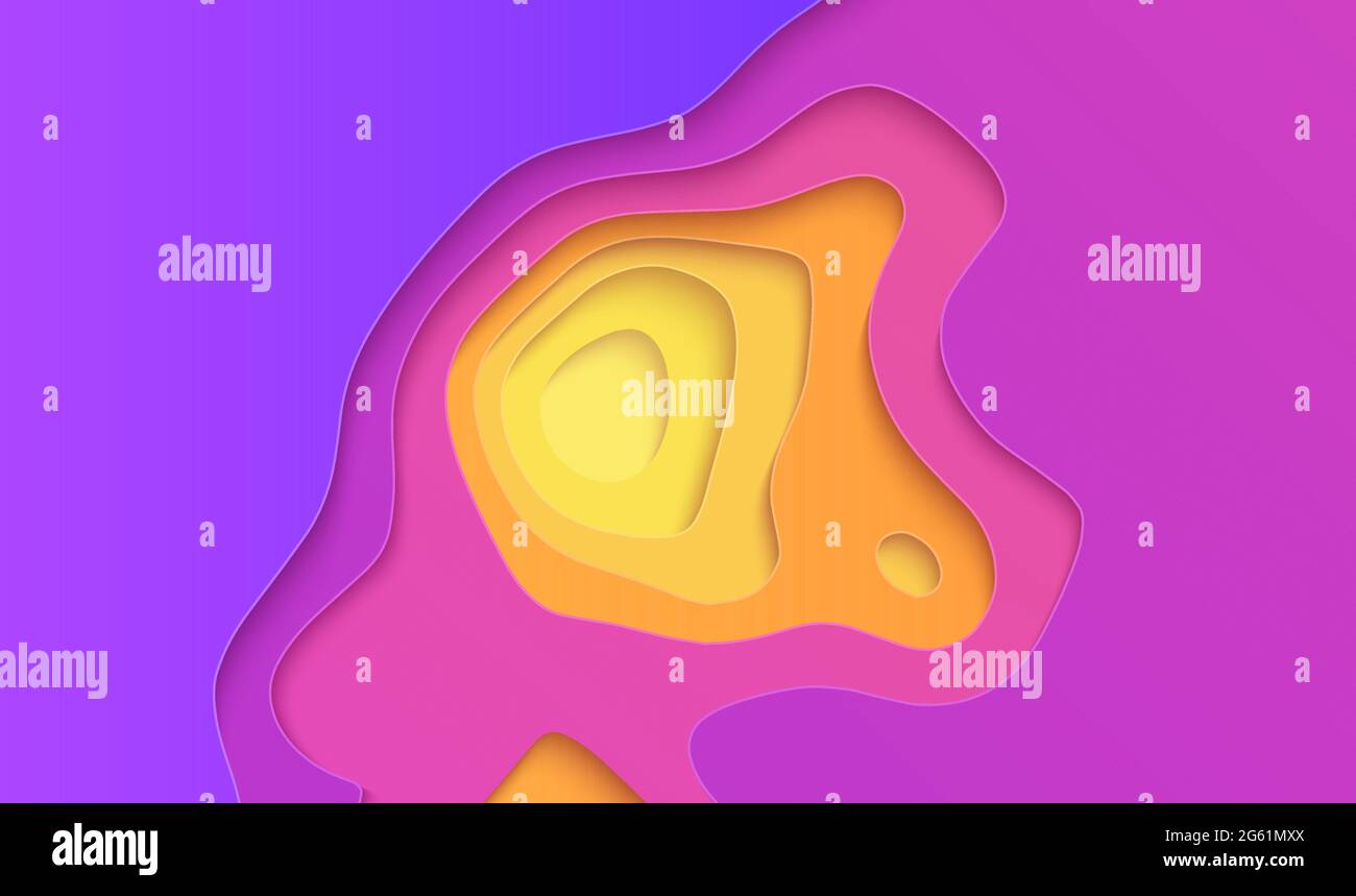 Purple yellow gradient paper cut design. Vector illustration. Colorful topographic background. EPS 10 Stock Vector