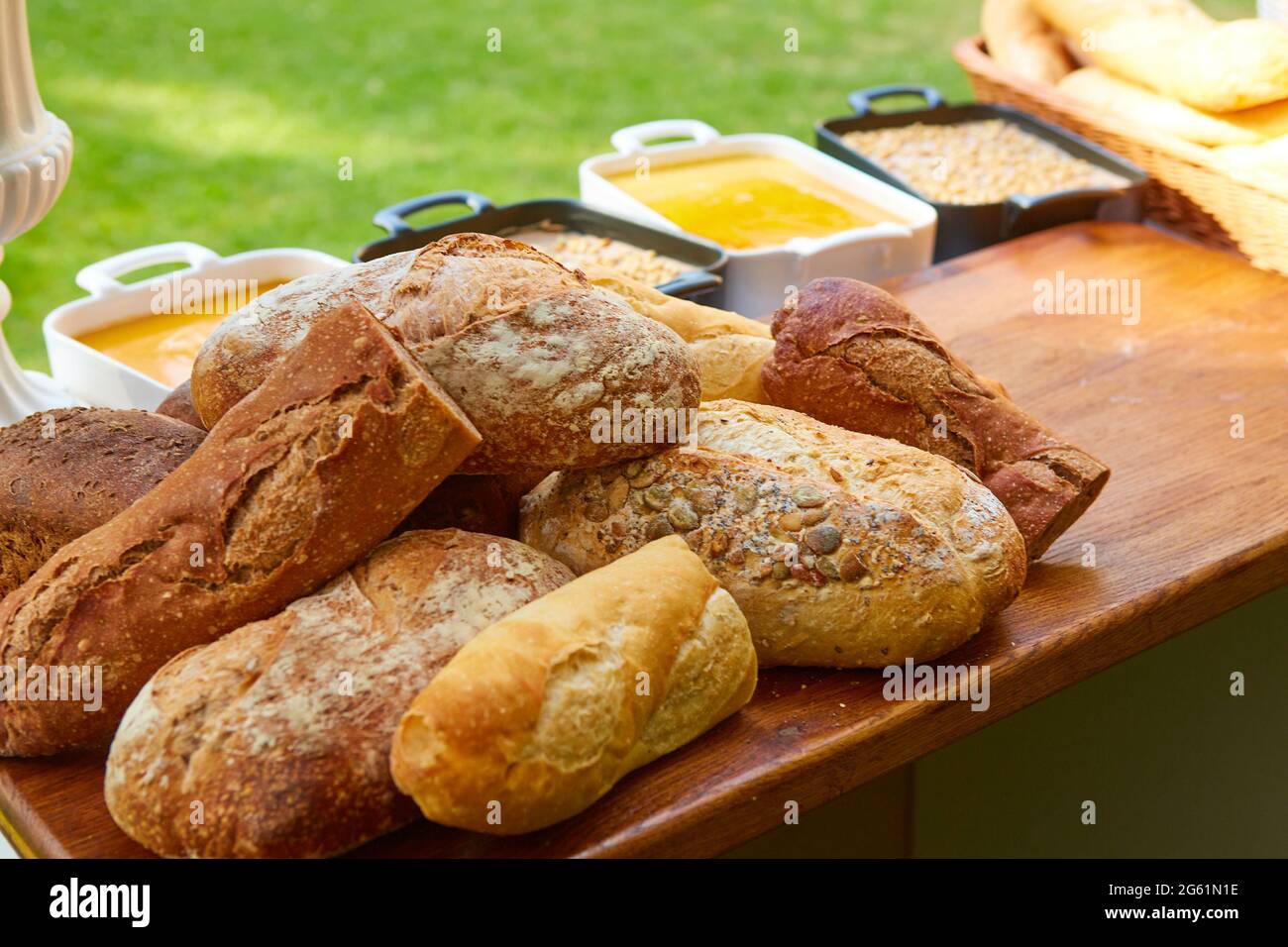 Set of baked goods from a bakery made from whole wheat and grains with