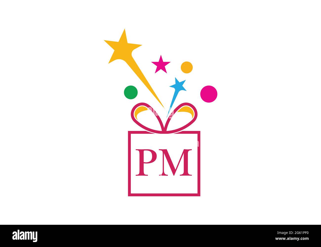 Gift Box, gift shop letter alphabet P M logo icon for Luxury brand design for wedding invitations, greeting card, logo, and other design. Stock Vector