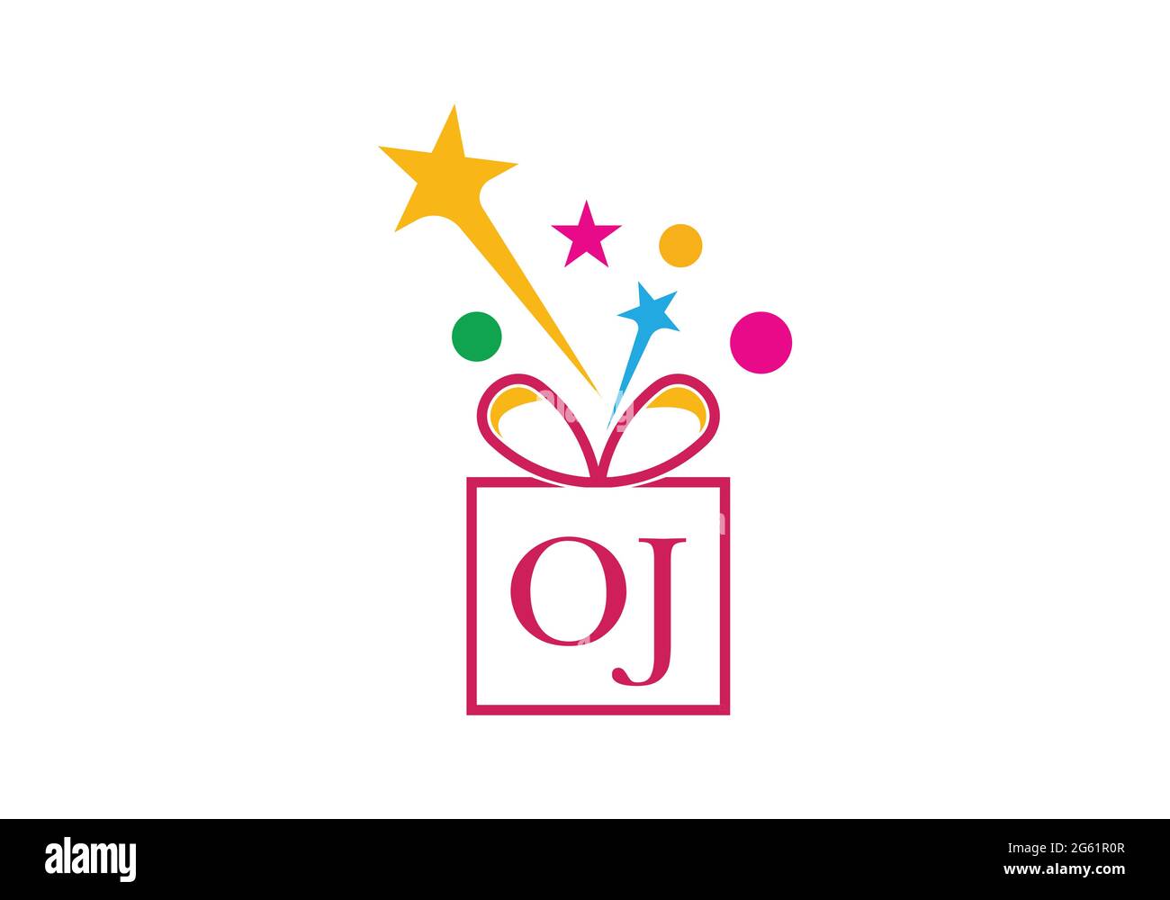 Gift Box, gift shop letter alphabet O J logo icon for Luxury brand design for wedding invitations, greeting card, logo, and other design. Stock Vector