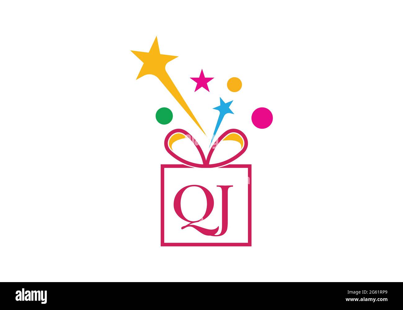 Gift Box, gift shop letter alphabet Q J logo icon for Luxury brand design for wedding invitations, greeting card, logo, and other design. Stock Vector