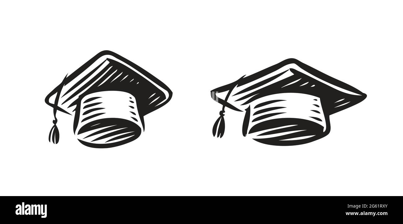 Student graduation hat symbol. High school, college icon Stock Vector
