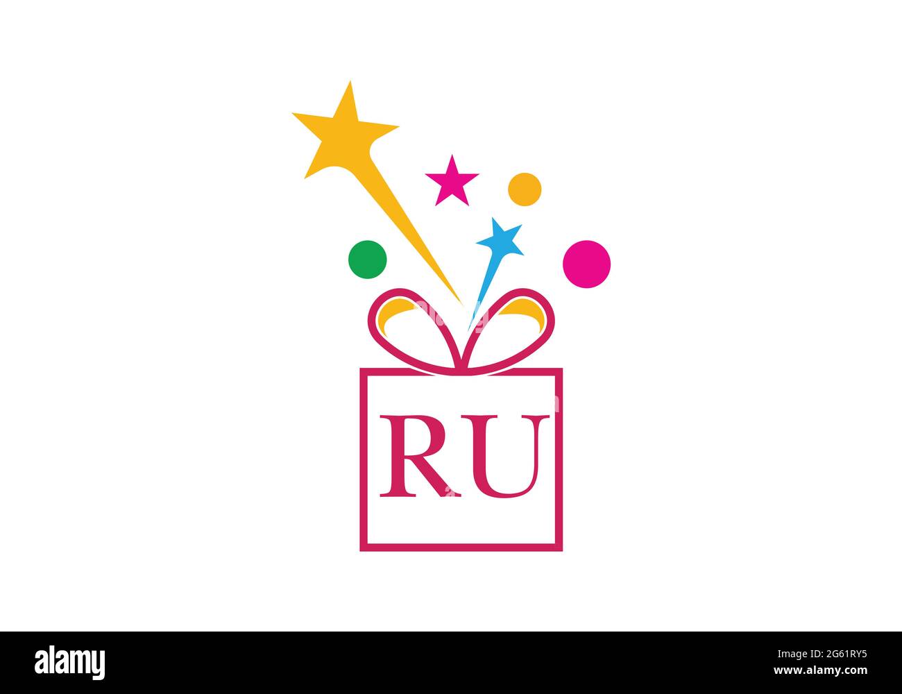 Gift Box, gift shop letter alphabet R U logo icon for Luxury brand design for wedding invitations, greeting card, logo, and other design. Stock Vector