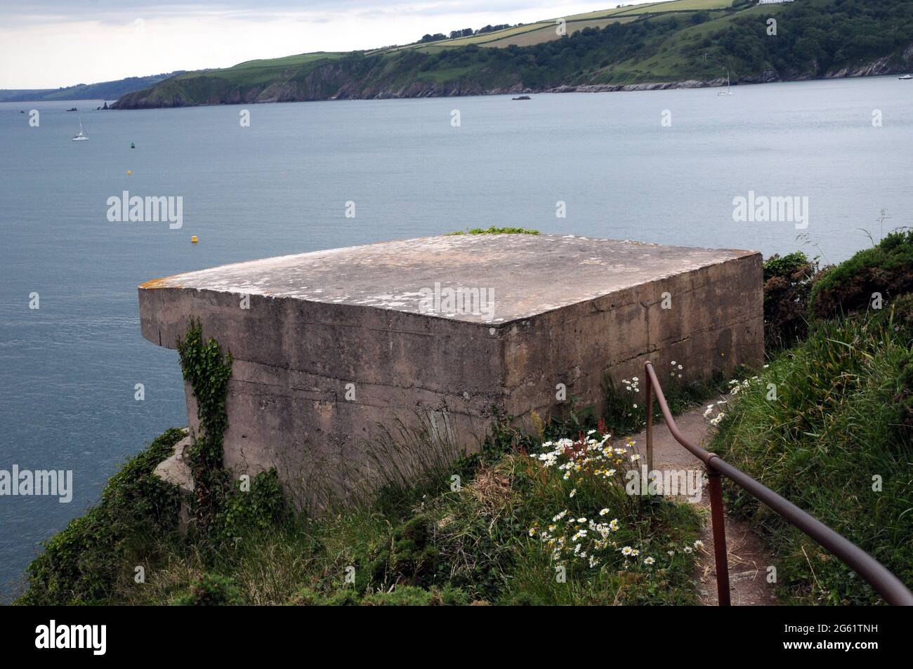One of the two searchlight positions at Brownstone Battery, a WW2 coastal defence built to protect Dartmouth, the Dart estuary and Start Bay. Stock Photo