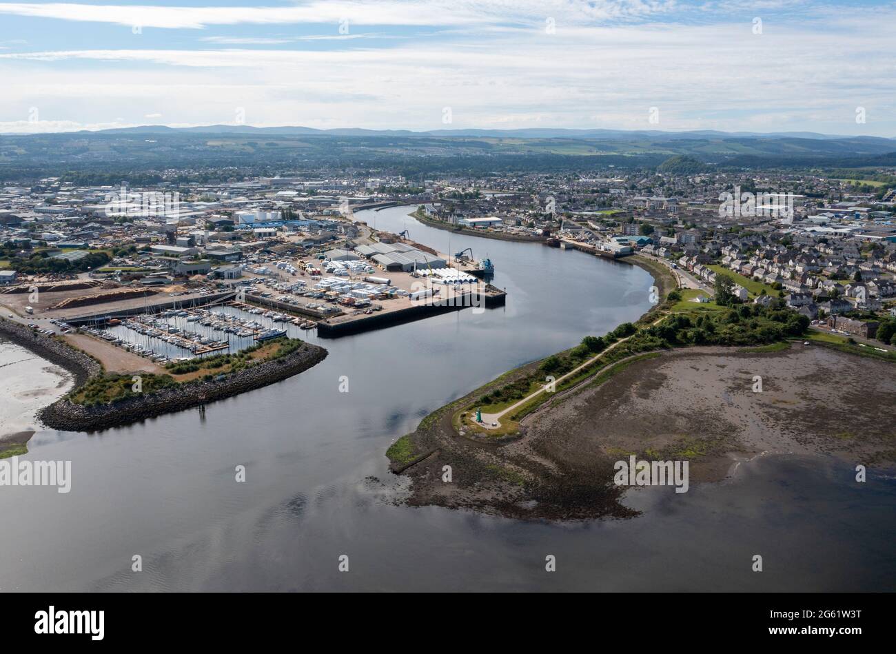 Aerial view of the River Ness where it enters the Moray Firth at South Kessock, Inverness,Scotland, UK. Stock Photo