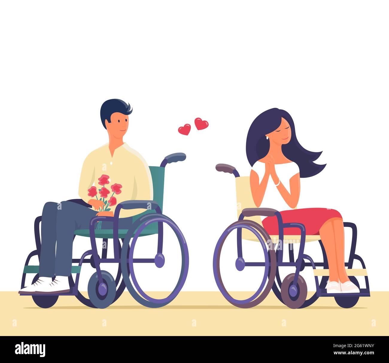 Cute Young Couple Man Woman Disabilities Sit Wheelchairs Gadgets Handicapped  Stock Vector by ©olga1818 406541122