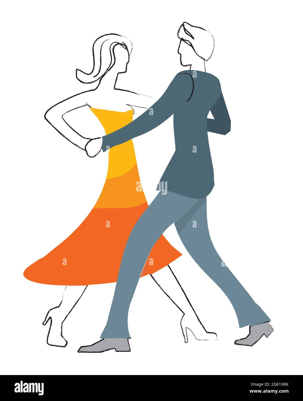 Balroom Dancers Couple. Stylized illustration of couple dancing ballroom dance on white background. Vector available. Stock Vector