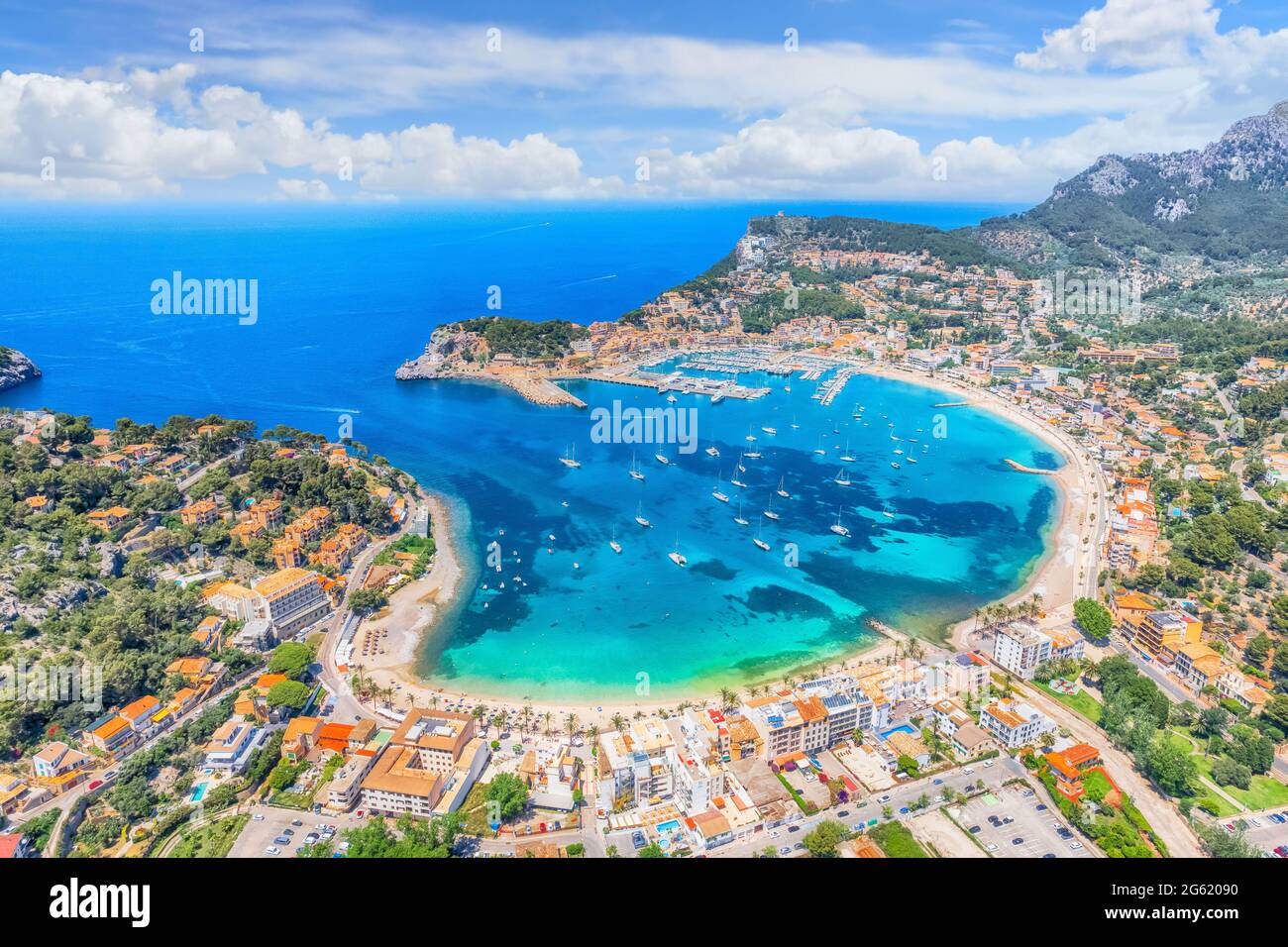 Aerial view of  Porte de Soller, Mallorca island, Spain Stock Photo