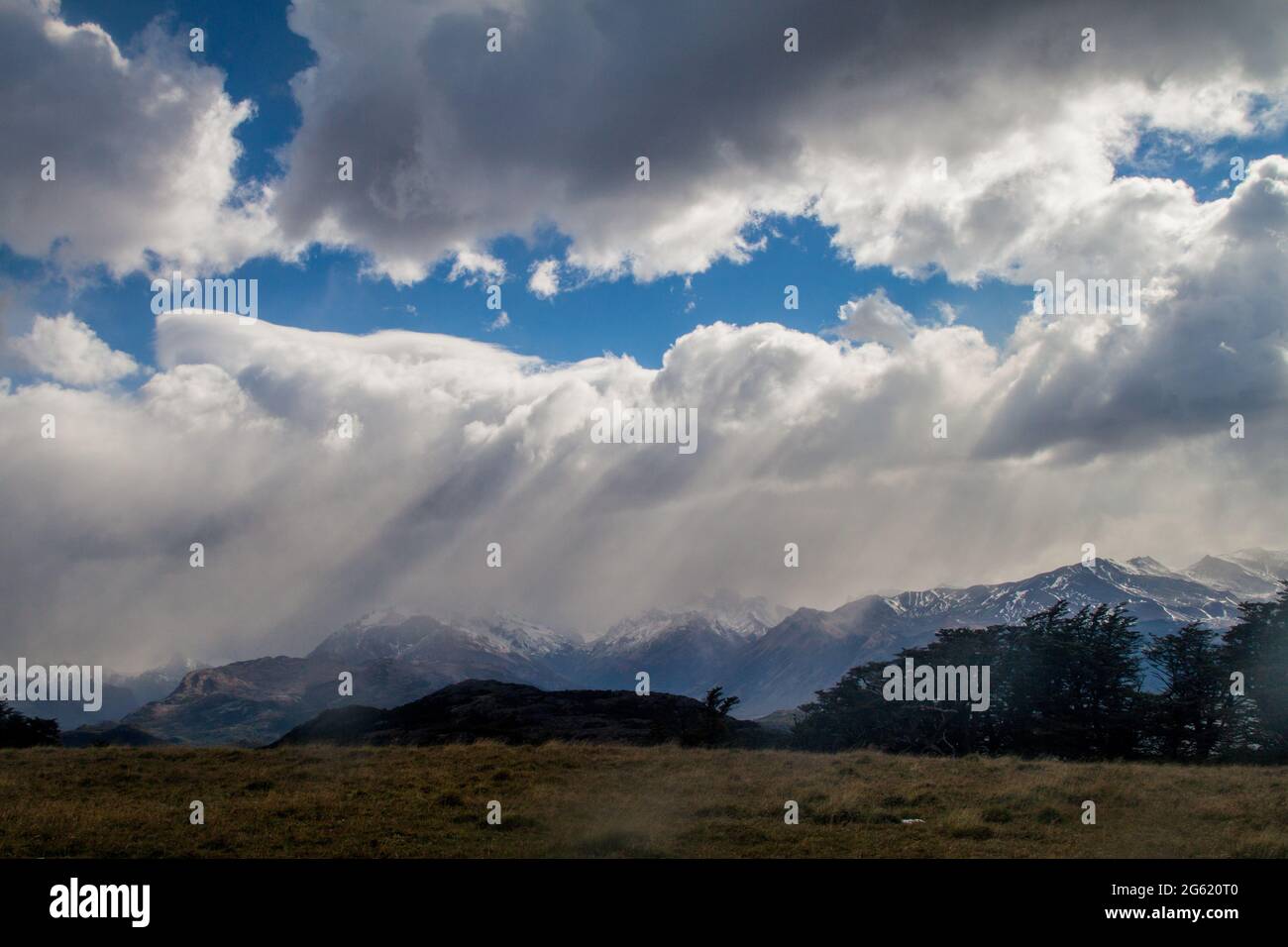 Clouds over countryside of National Park Los Glaciares, Argetina Stock Photo