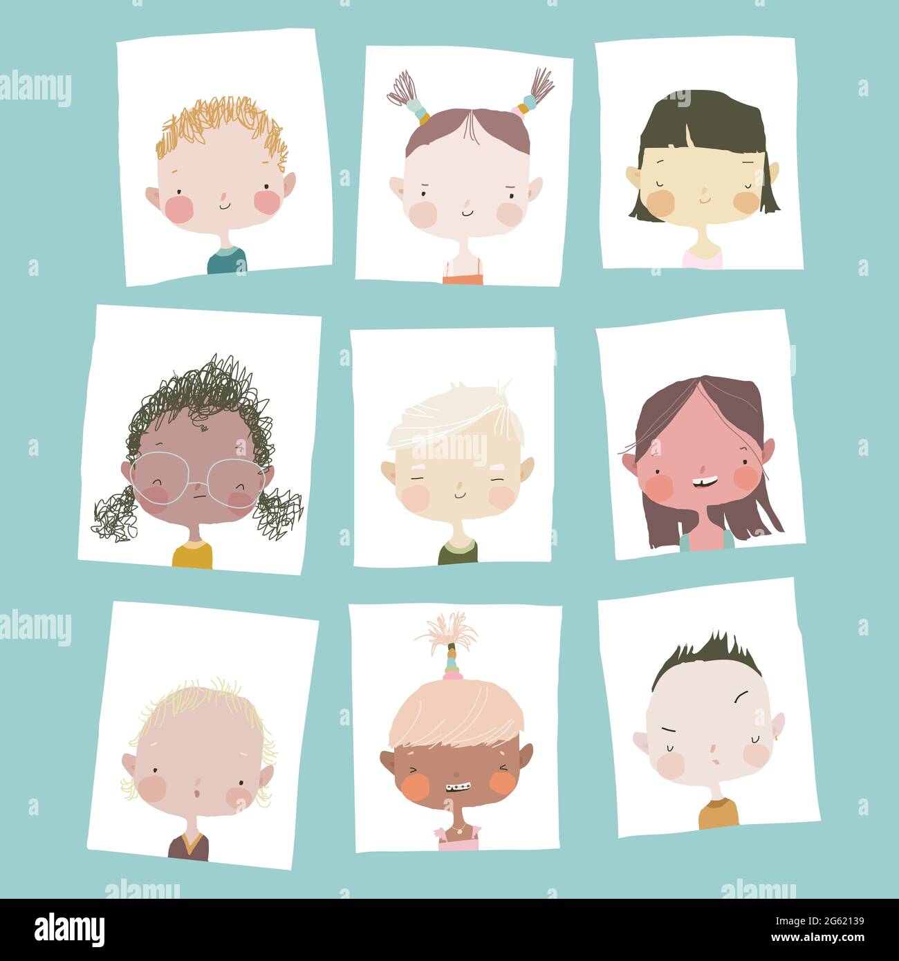 Cute Cartoon Girls and Boys Portraits Different Nations Stock Vector ...