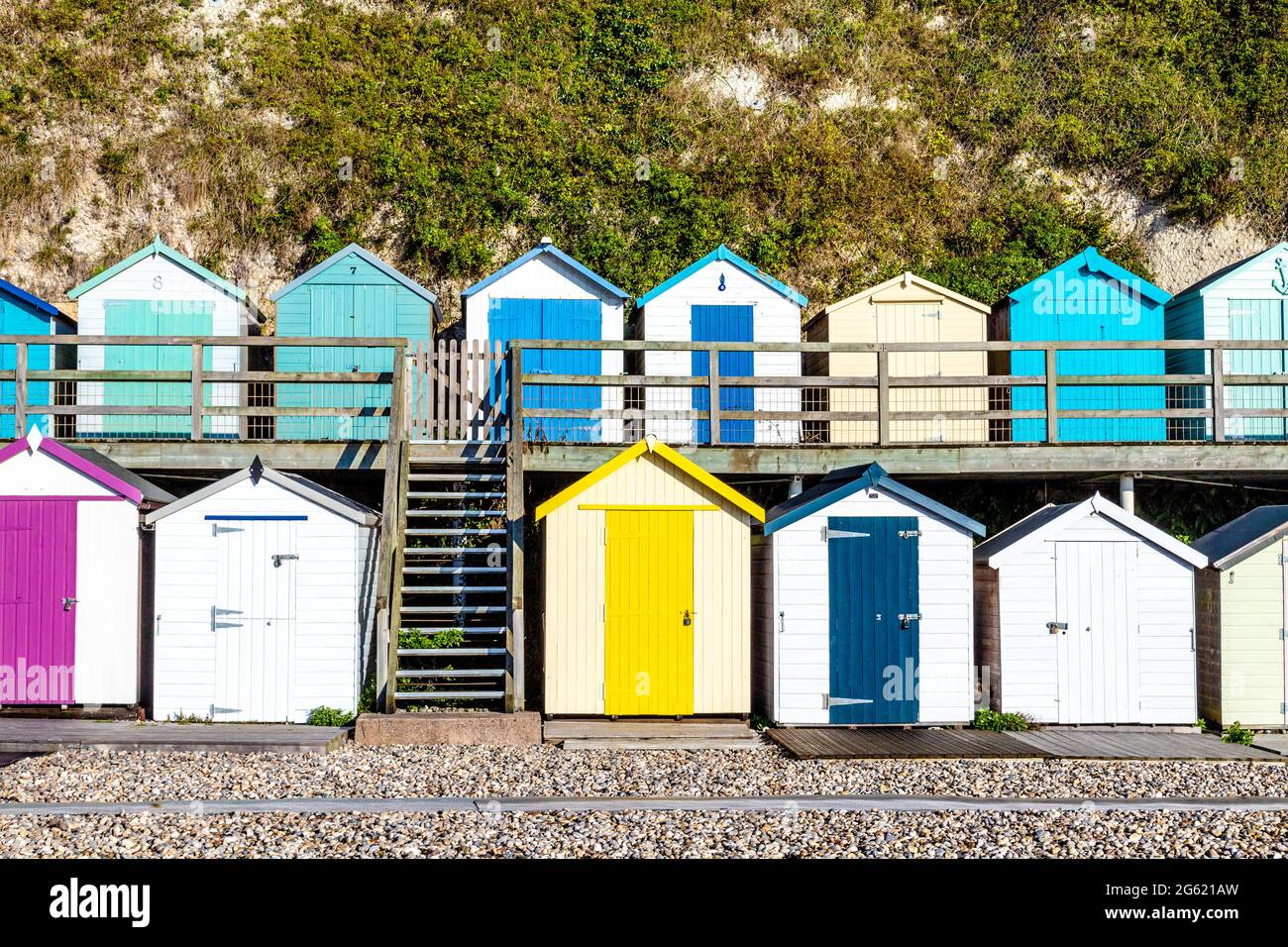 Beach huts on Beer Beach, Beer, Devon, UK Stock Photo Alamy