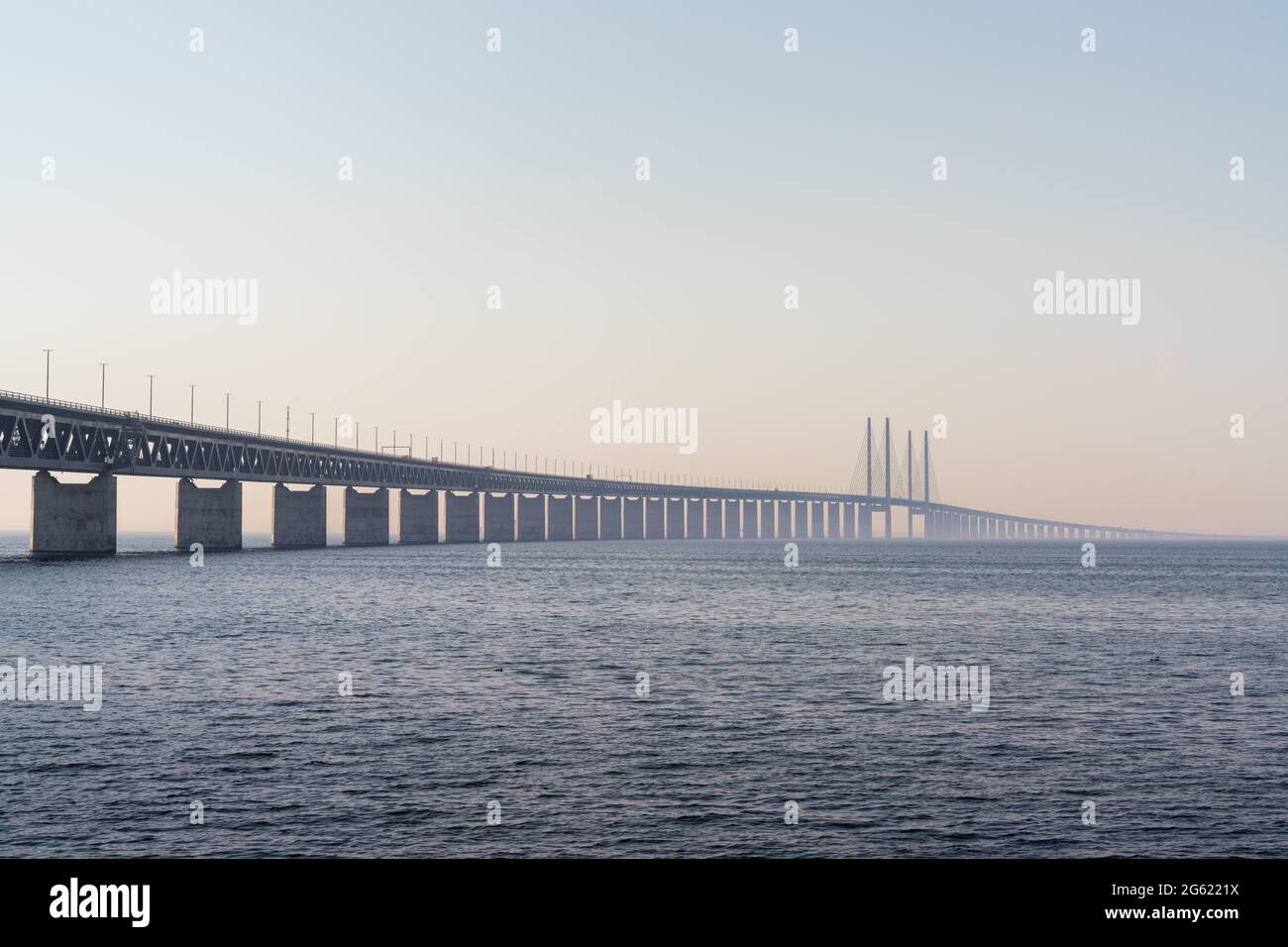 A view of the landmark Oresund Bridge between Denmark and Sweden Stock Photo