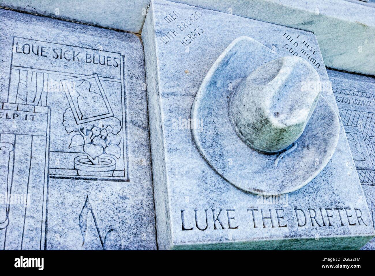 Alabama Montgomery Hank Williams gravesite,tombstone grave details hat Luke The Drifter country music singer, Stock Photo