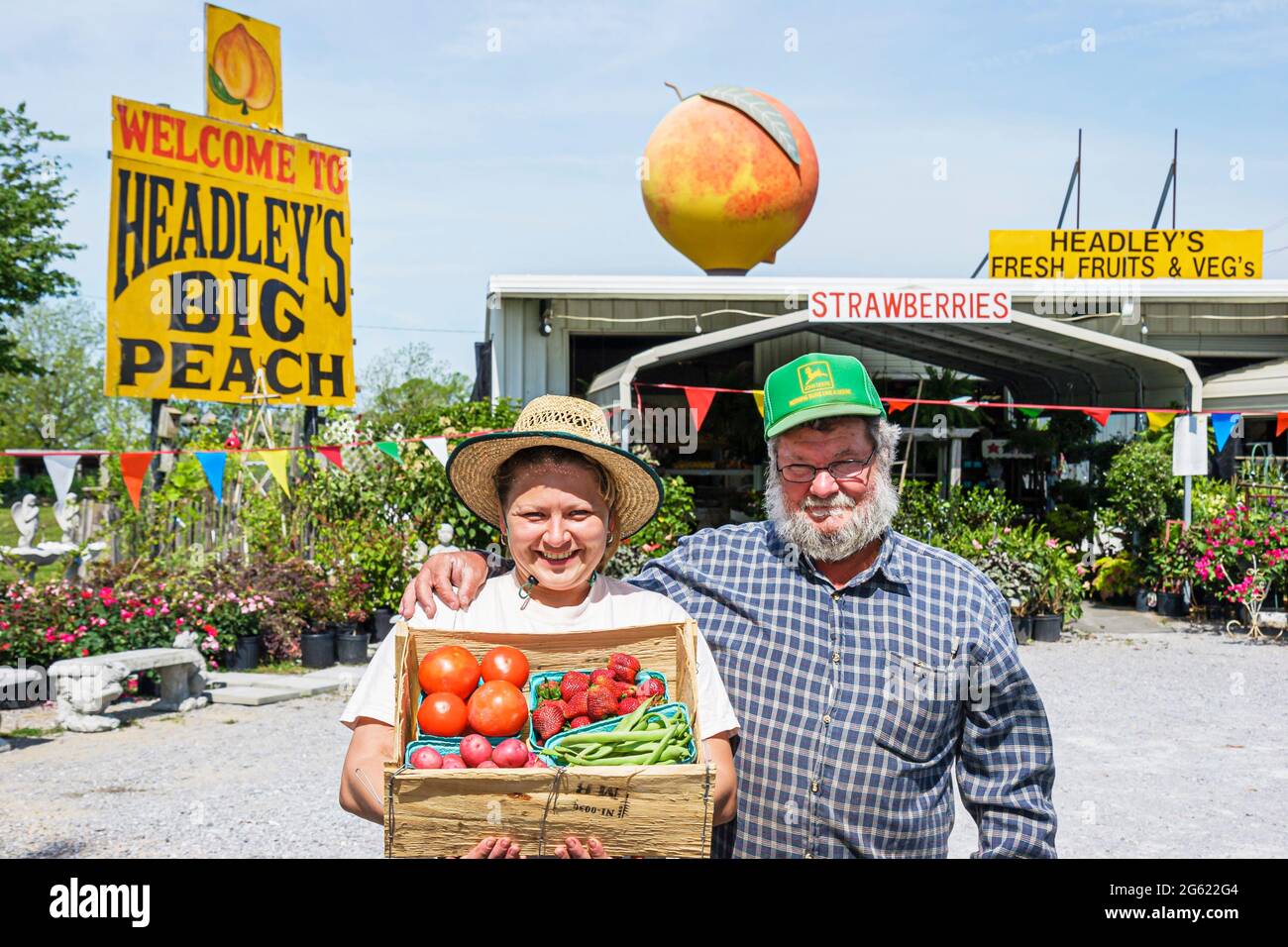 Alabama Clanton Headley's Fresh Fruits & Vegetables,local produce roadside owners man male woman female couple business, Stock Photo
