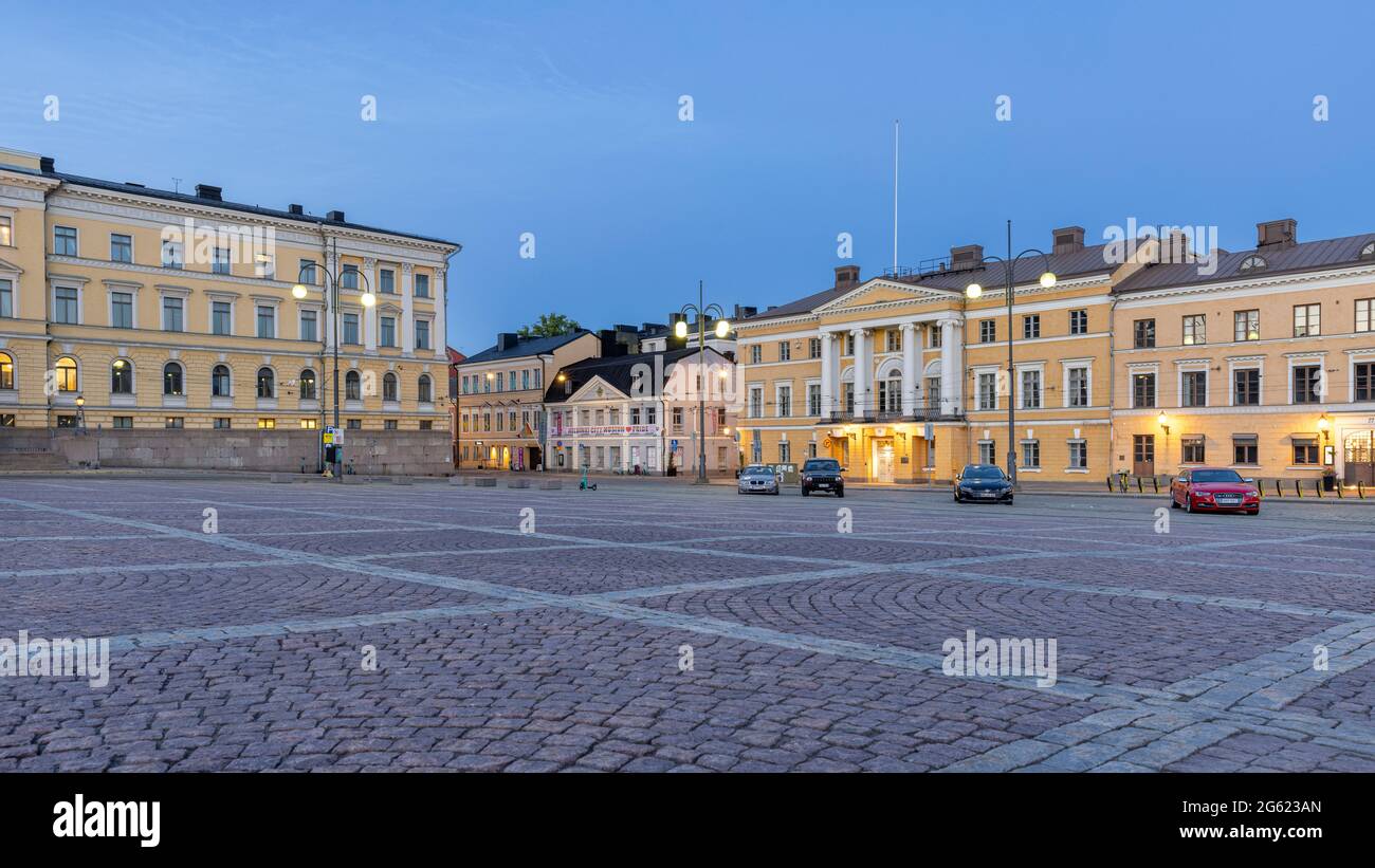 Helsinki Senate Square quiet after summer sunset Stock Photo