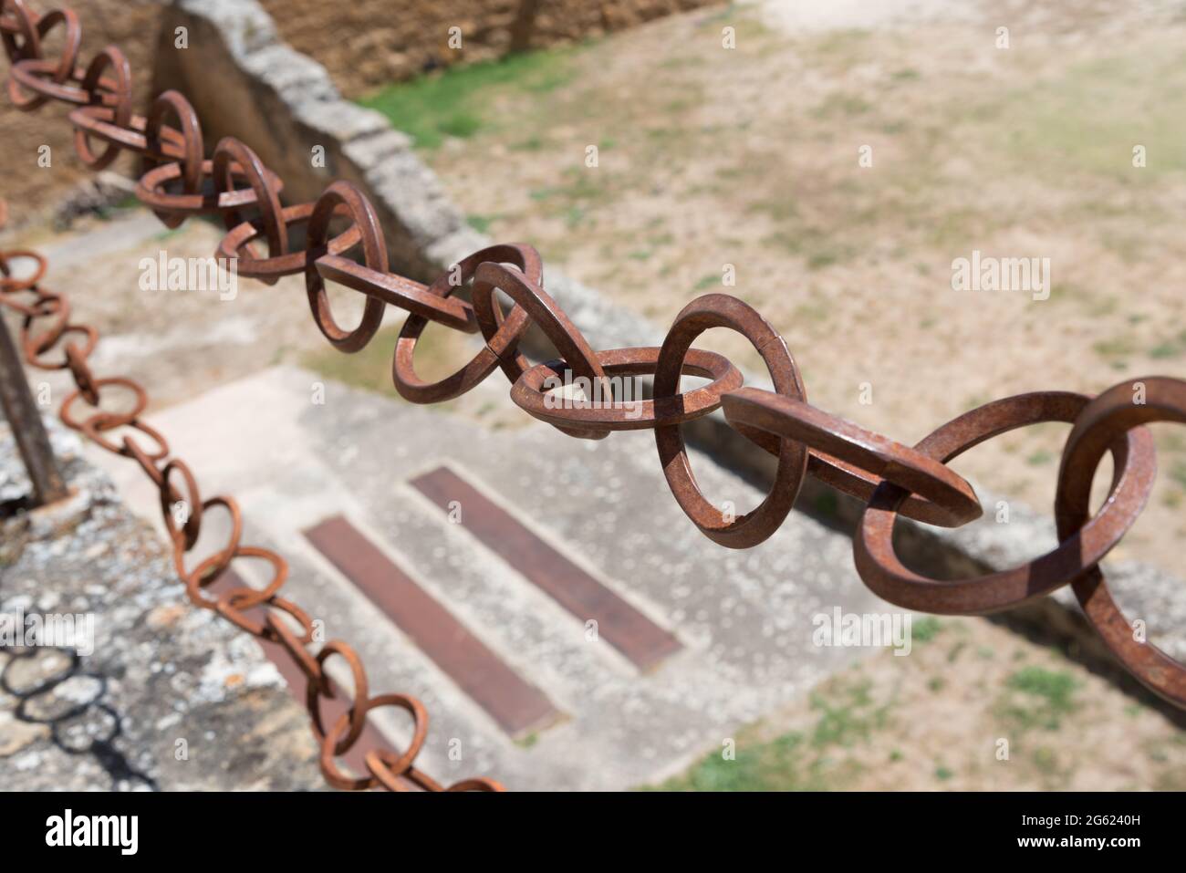Beautiful iron chain used as railings in Frias Castle, Merindades, Burgos, Spain, Europe Stock Photo