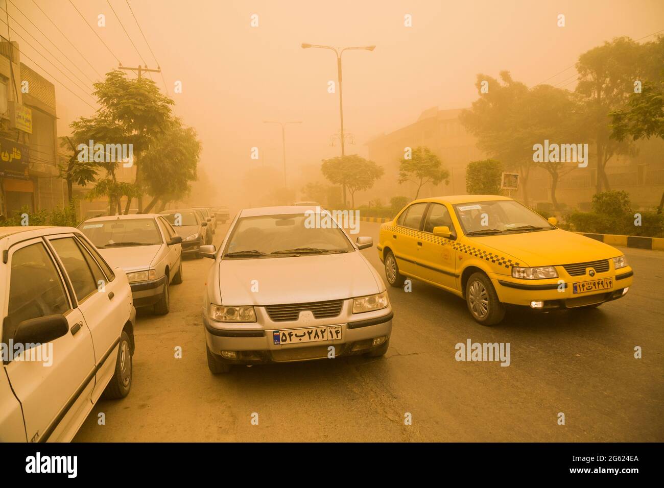 Violent sandstorm at the capital city, Ahvas, Khuzestan Province, Iran, Persia, Western Asia, Asia Stock Photo